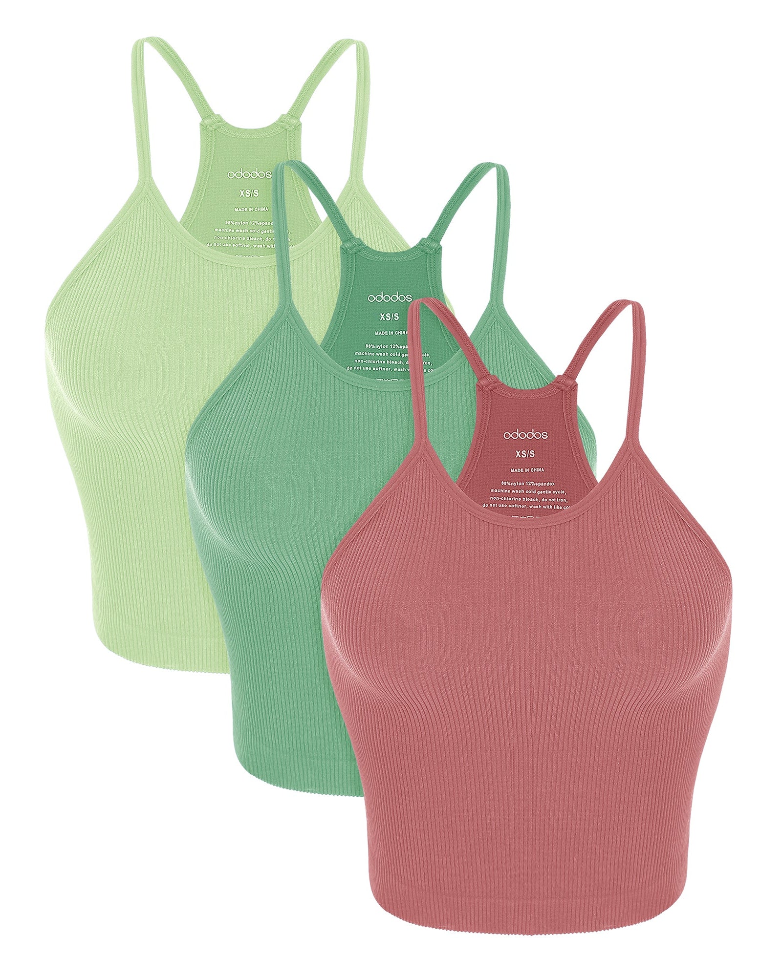 3-Pack Seamless Rib-Knit Camisole Watermelon+Emerald+Mint - ododos