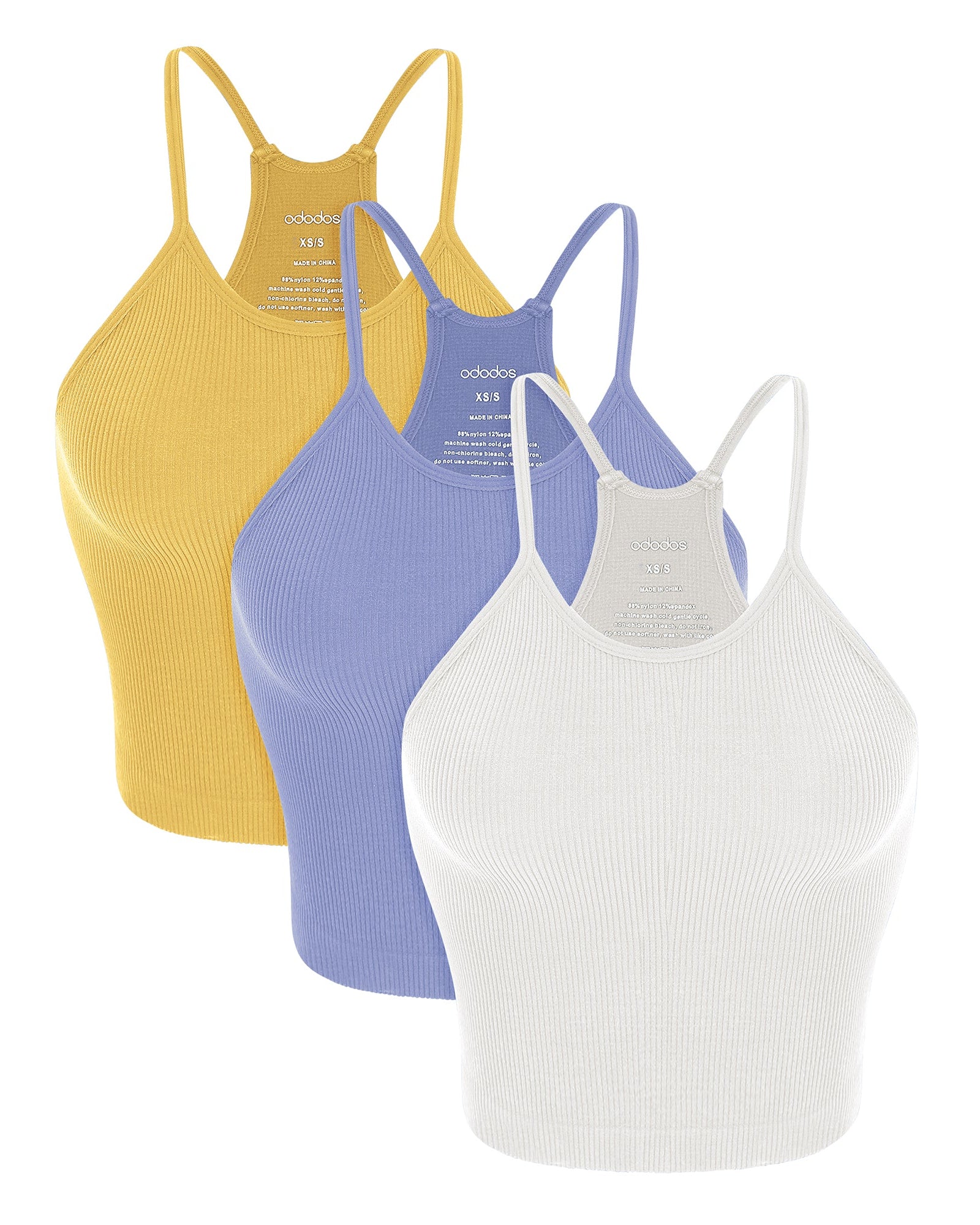 3-Pack Seamless Rib-Knit Camisole White+Purple+Yellow - ododos