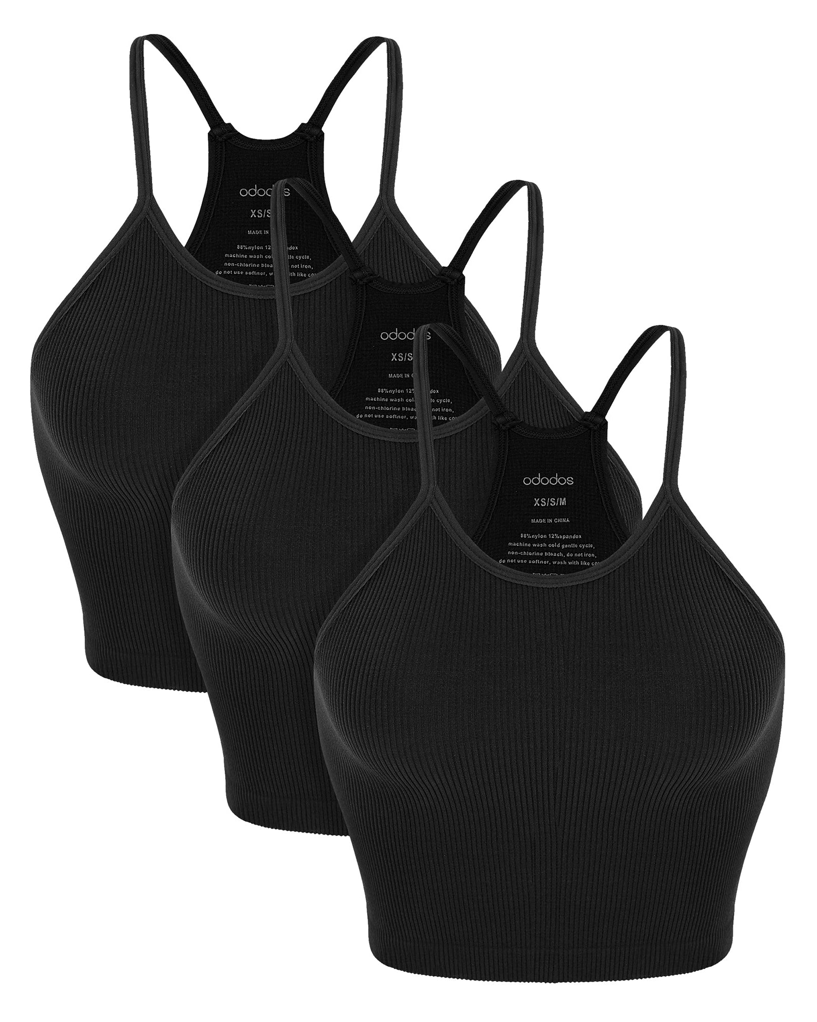 3-Pack Seamless Ribbed Crop Camisole Black+Black+Black - ododos