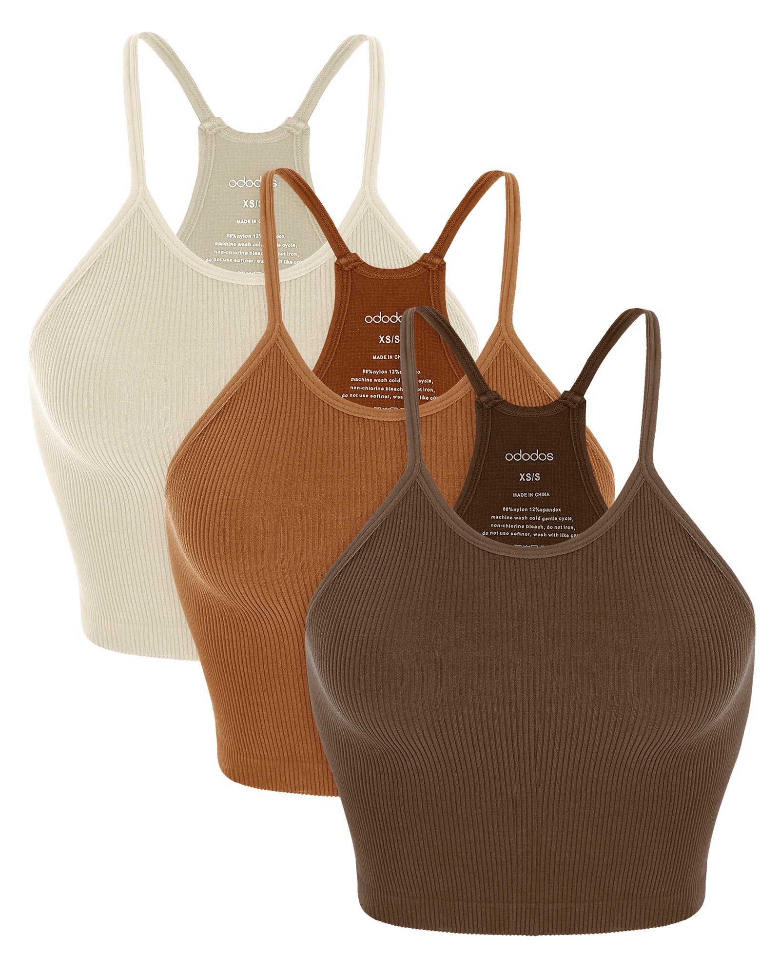 3-Pack Seamless Ribbed Crop Camisole Brunette+Clay+Mushroom - ododos