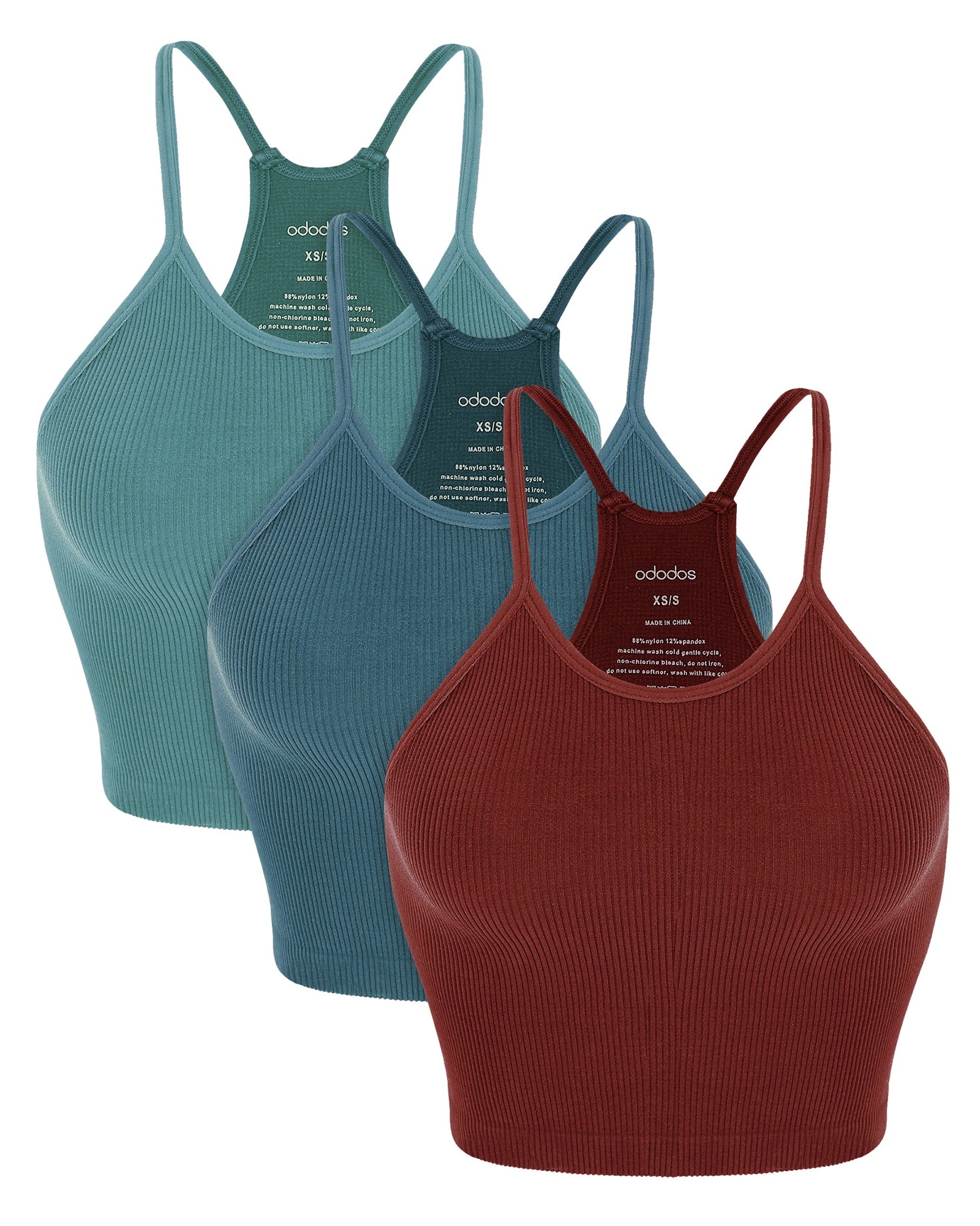 3-Pack Seamless Ribbed Crop Camisole Claret+Ocean+SkyBlue - ododos