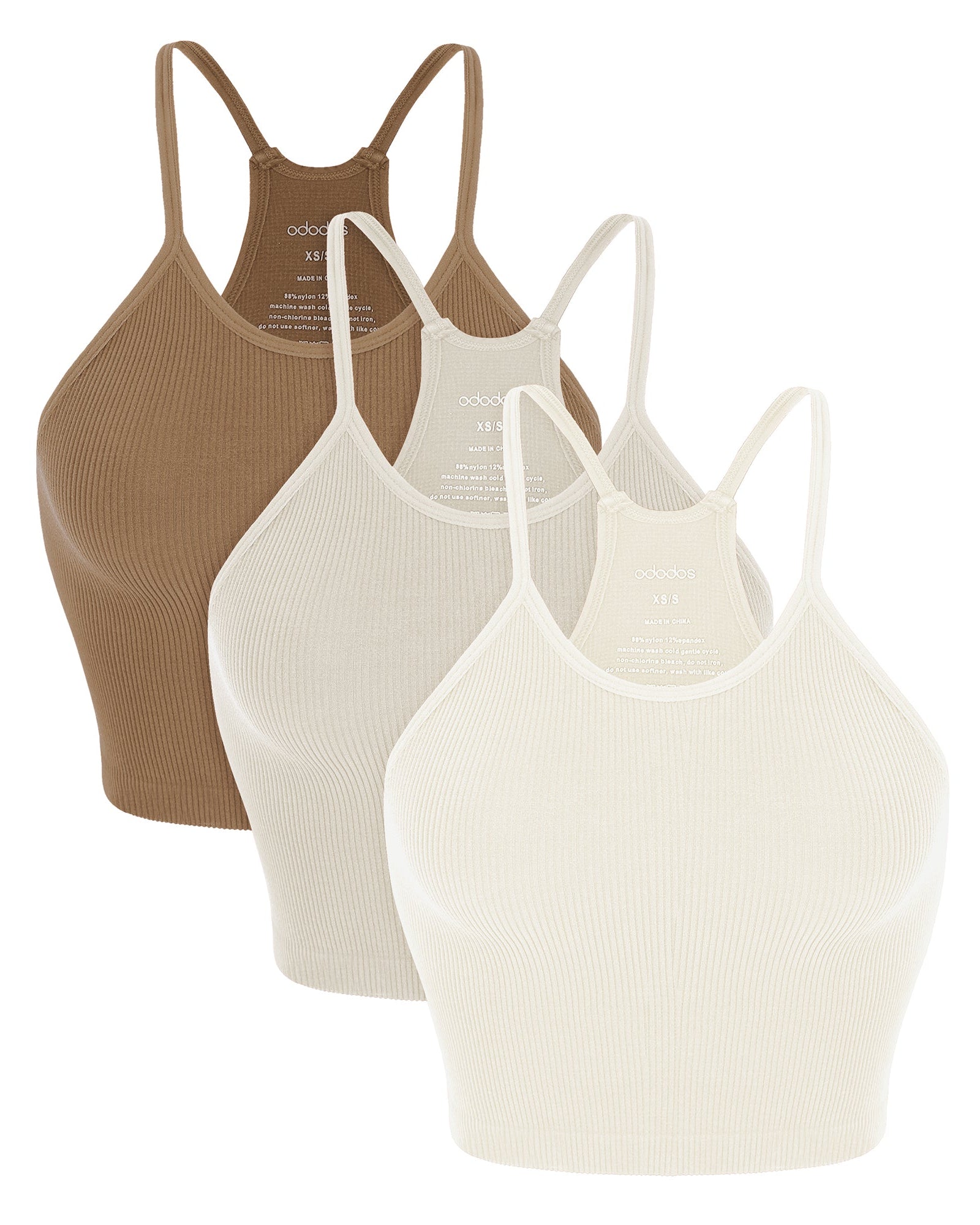 3-Pack Seamless Ribbed Crop Camisole Ivory+Star White+Ermine - ododos