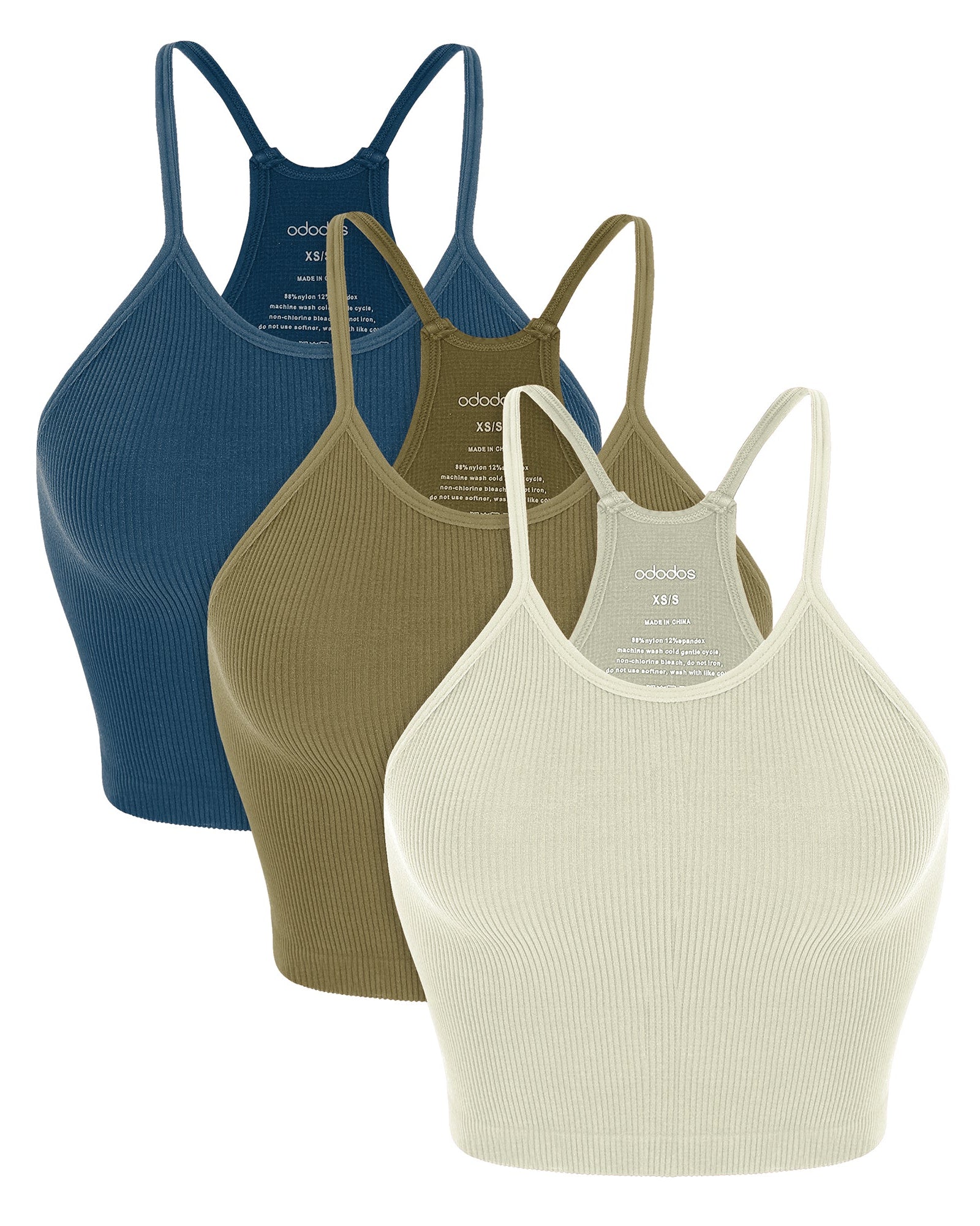 3-Pack Seamless Ribbed Crop Camisole Lint+Nutria+Blue Ashes - ododos
