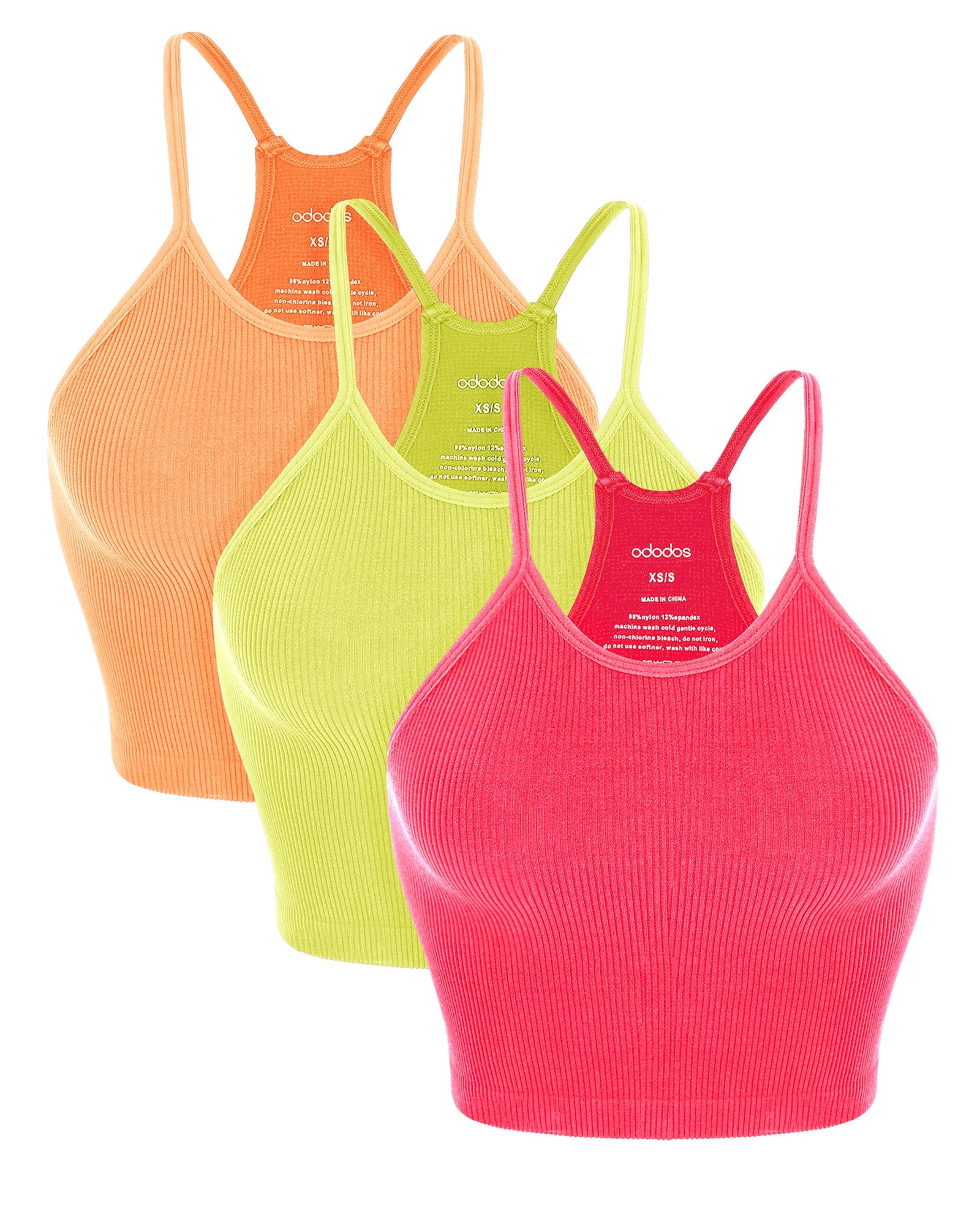 3-Pack Seamless Ribbed Crop Camisole NePink+NeGreen+NeOrange - ododos
