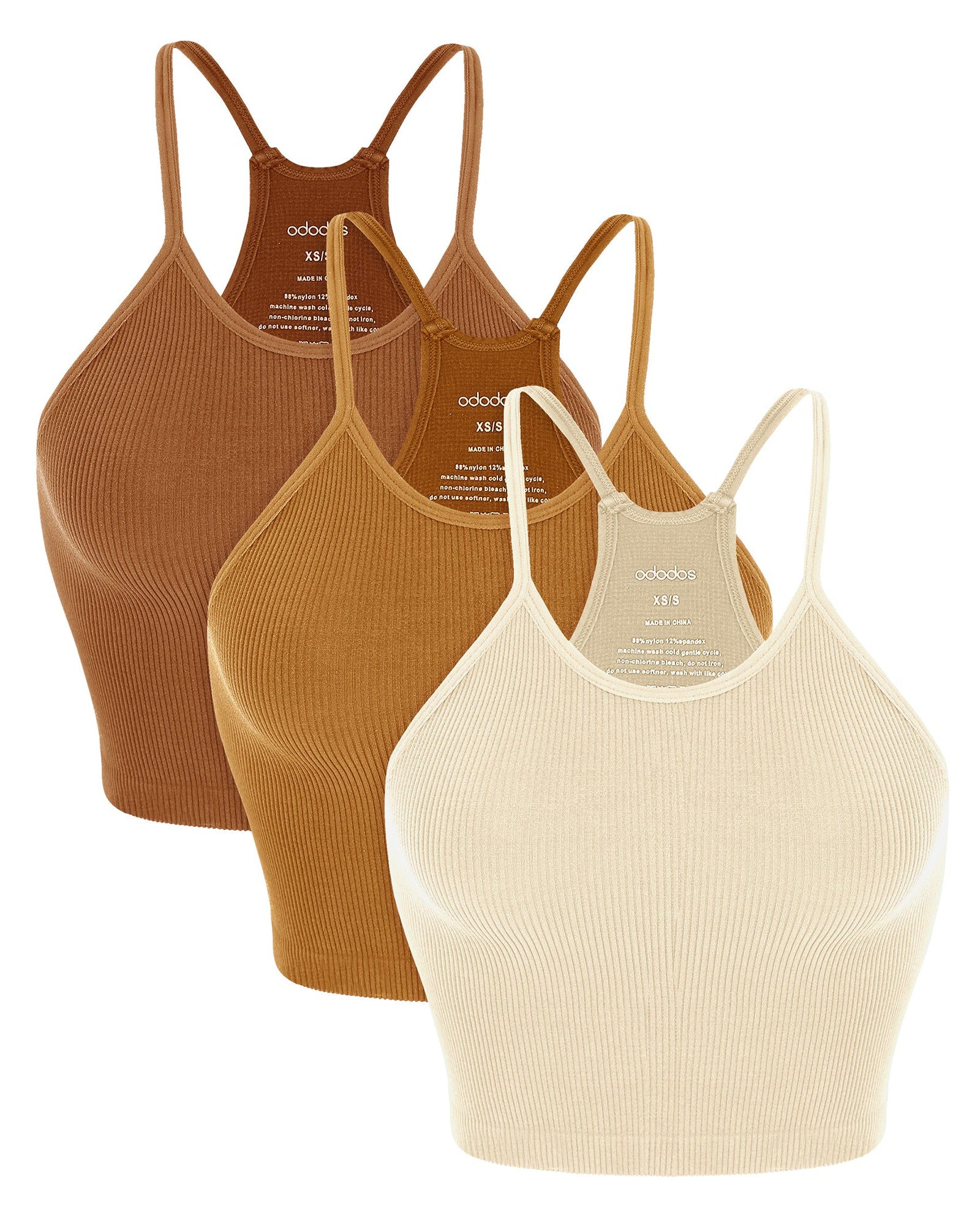 3-Pack Seamless Ribbed Crop Camisole Ochre+Clay+Oatmeal - ododos