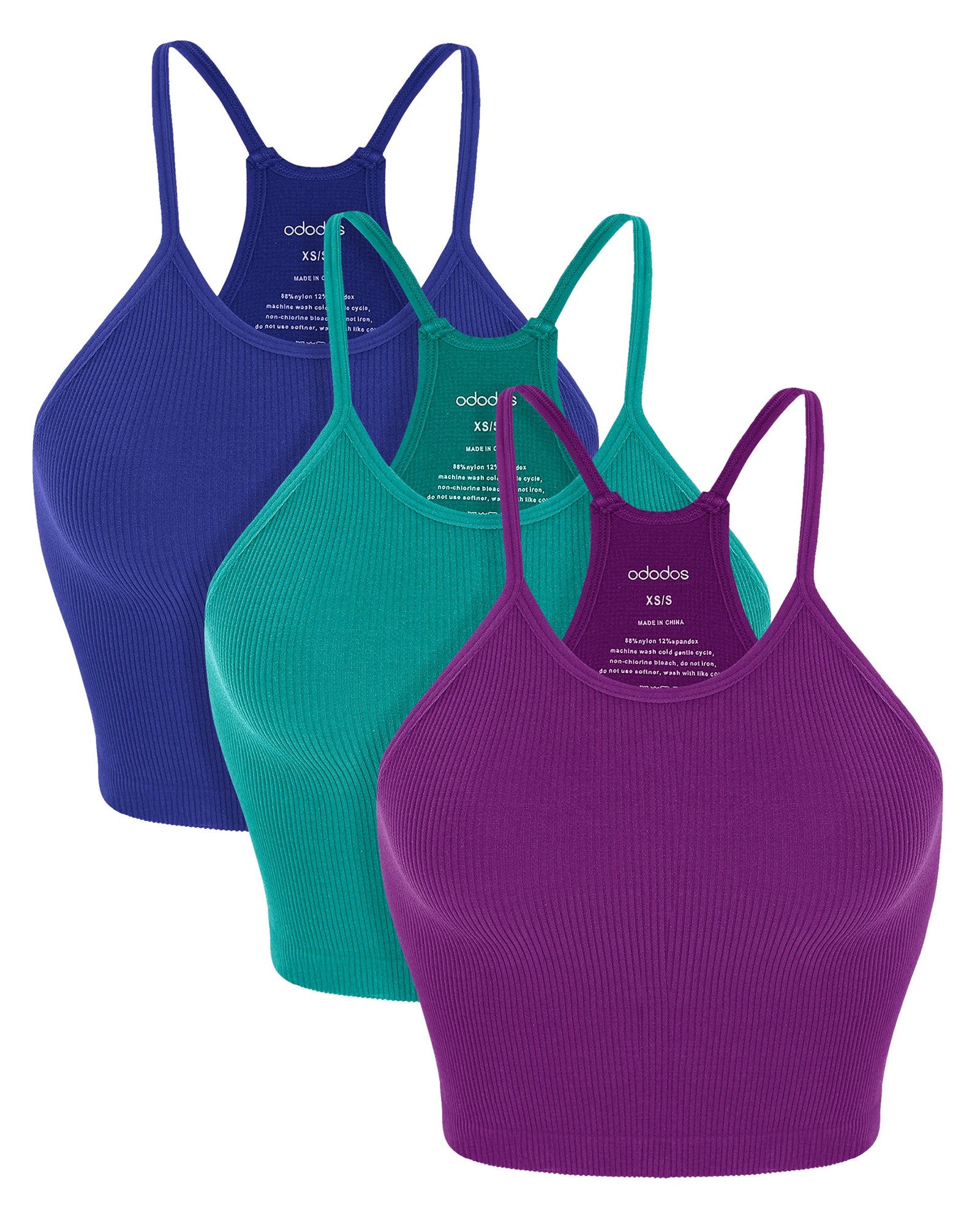 3-Pack Seamless Ribbed Crop Camisole Phlox+Sea Green+Lapis - ododos