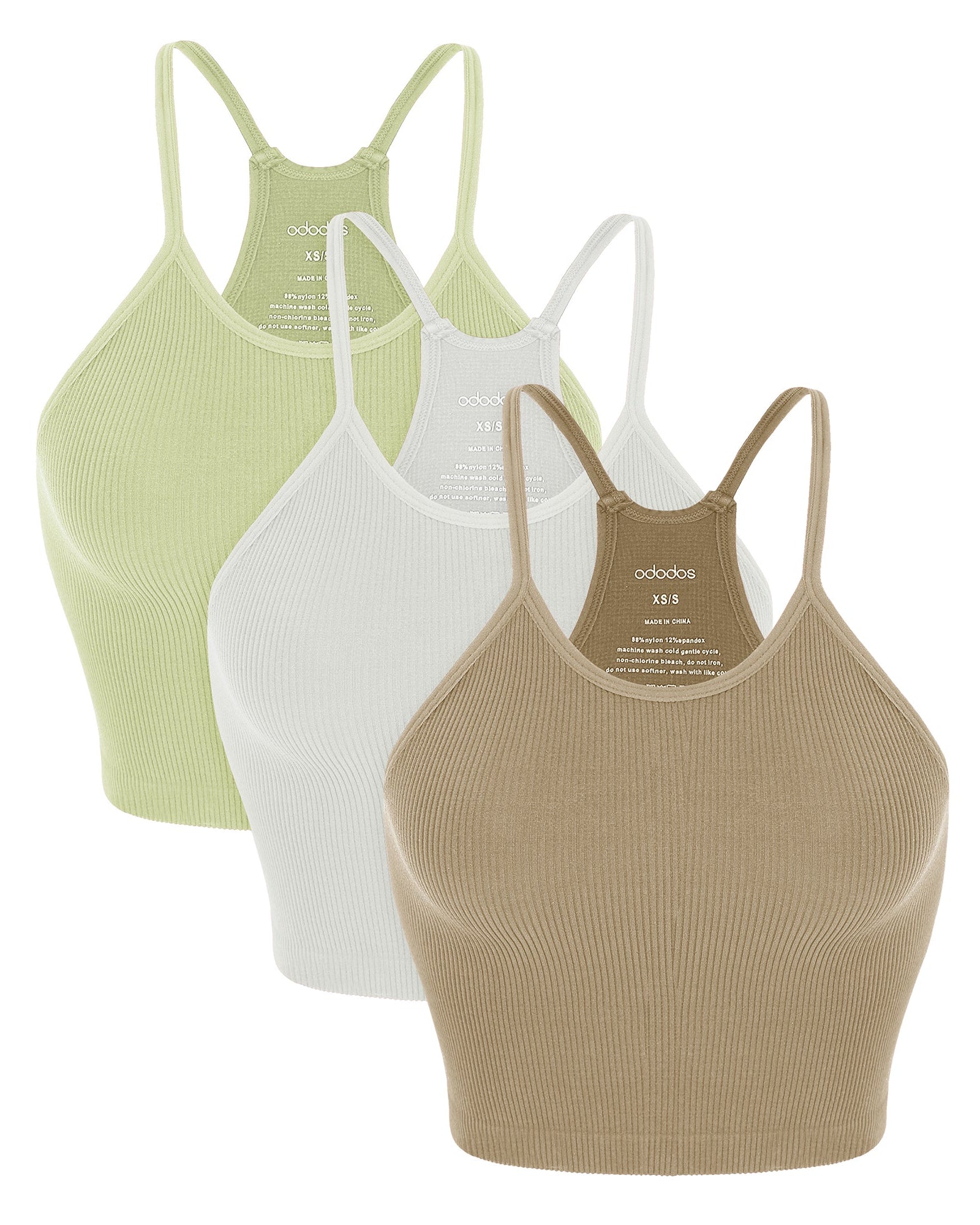 3-Pack Seamless Ribbed Crop Camisole Taupe+Murmur+Seedling - ododos