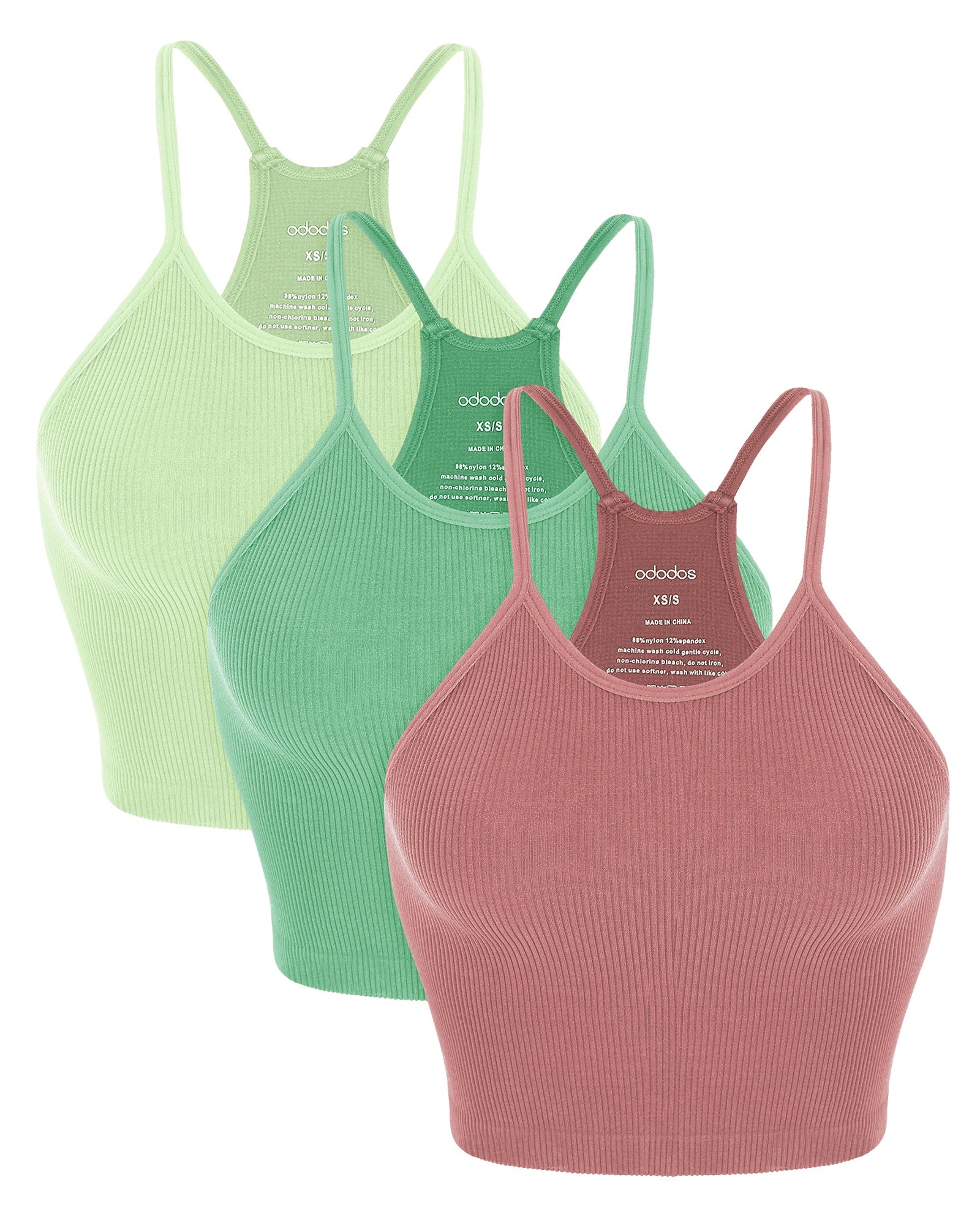 3-Pack Seamless Ribbed Crop Camisole Watermelon+Emerald+Mint - ododos