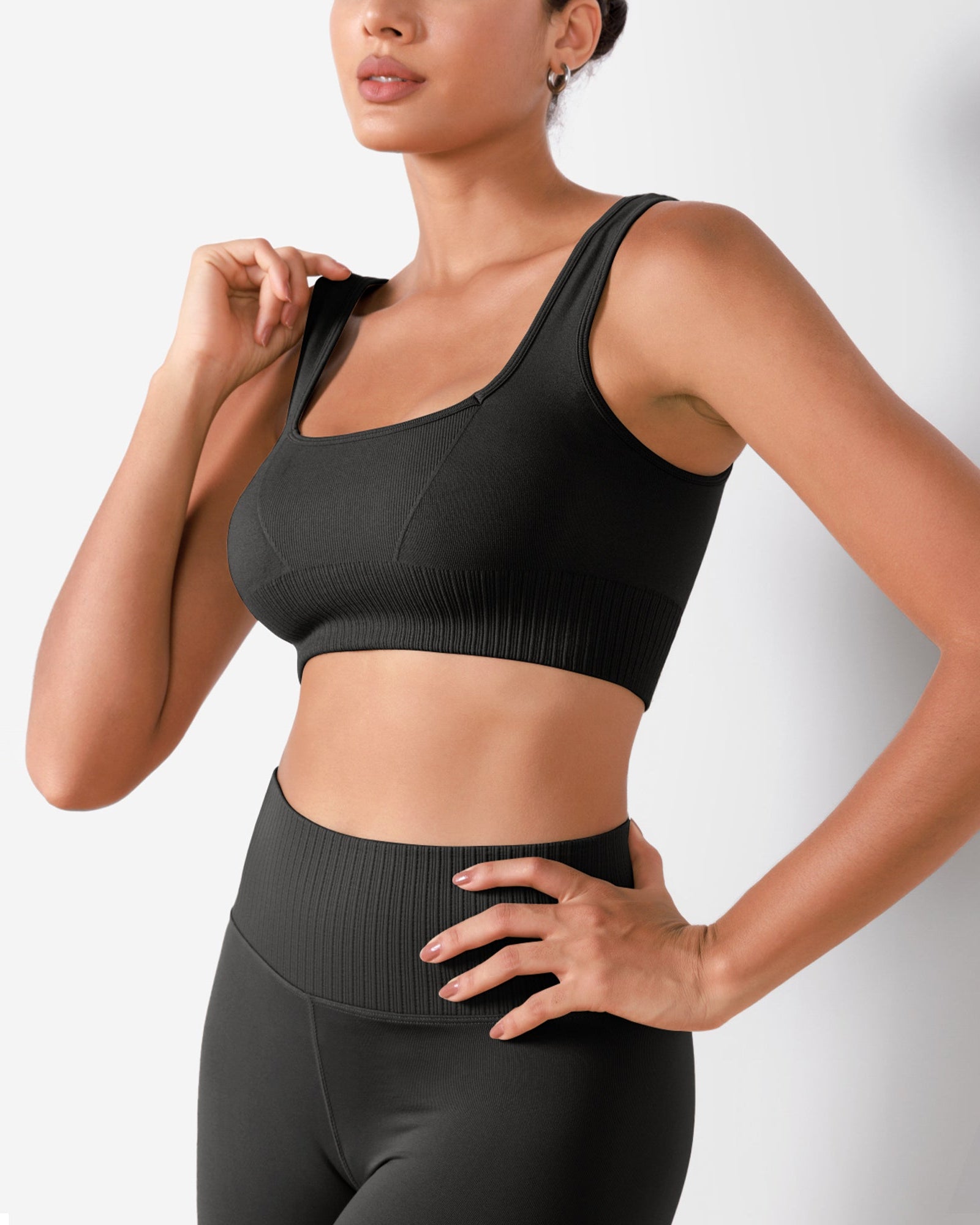 Ribbed Square Neck Sports Bra - ododos