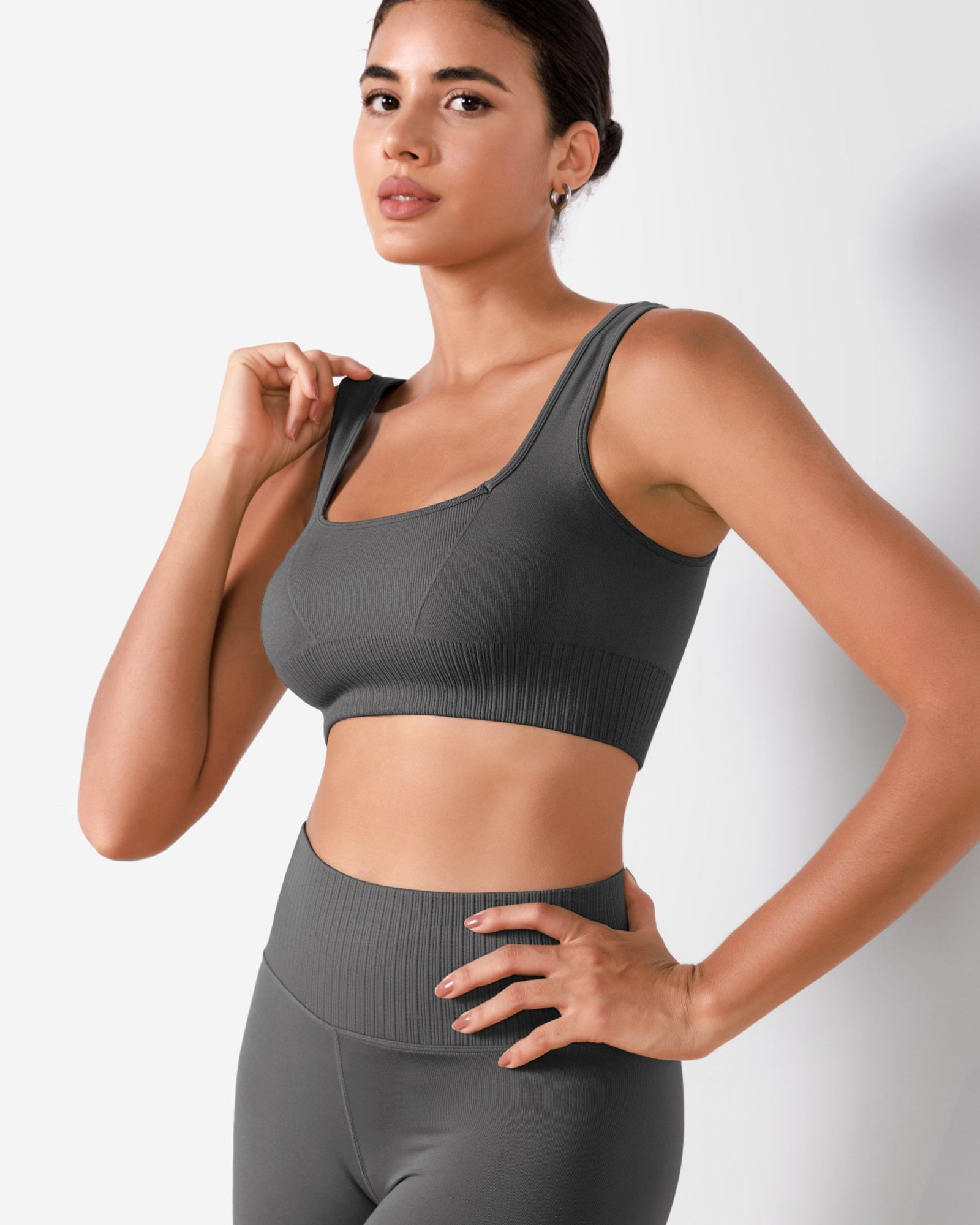 Ribbed Square Neck Sports Bra - ododos