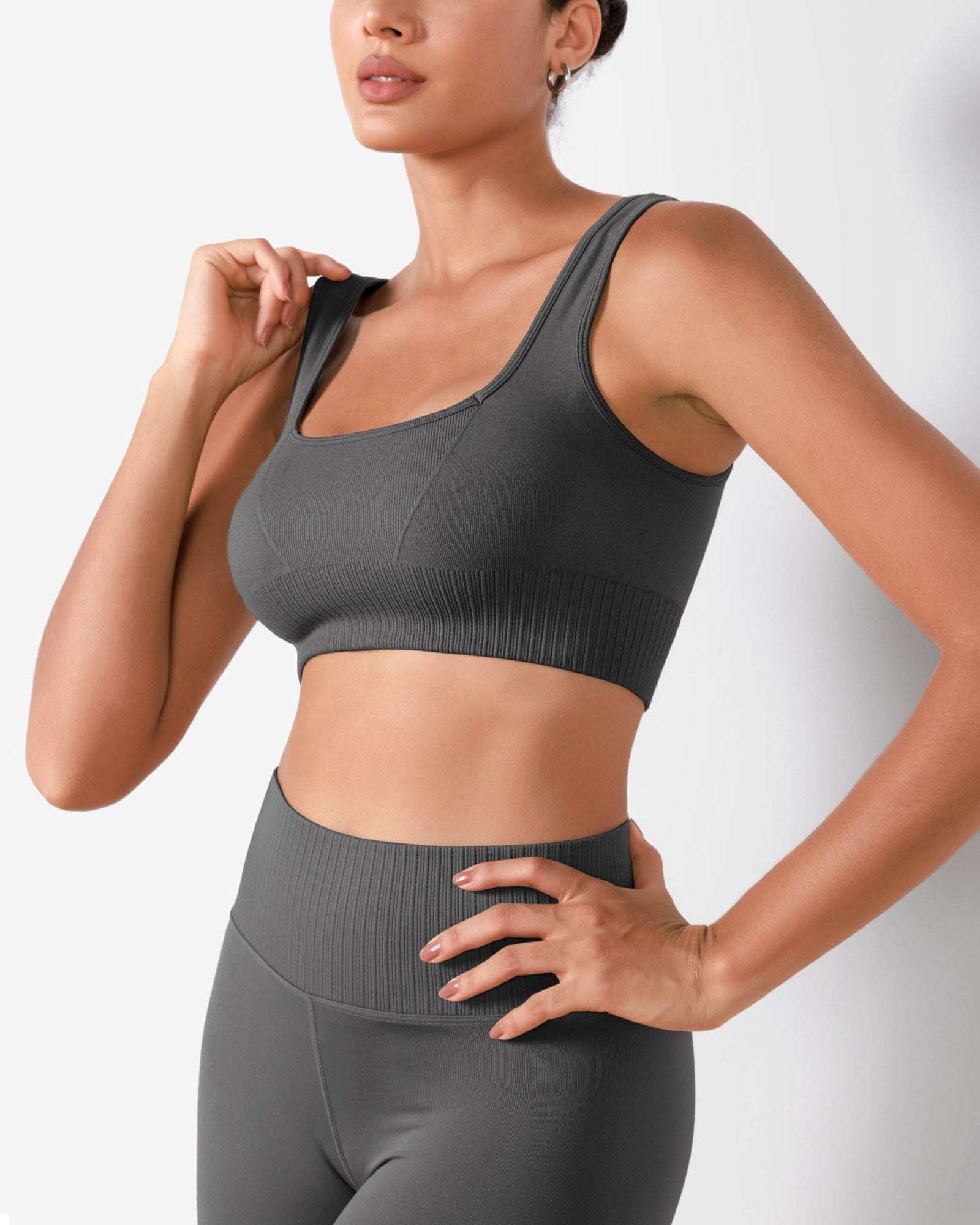 Ribbed Square Neck Sports Bra - ododos