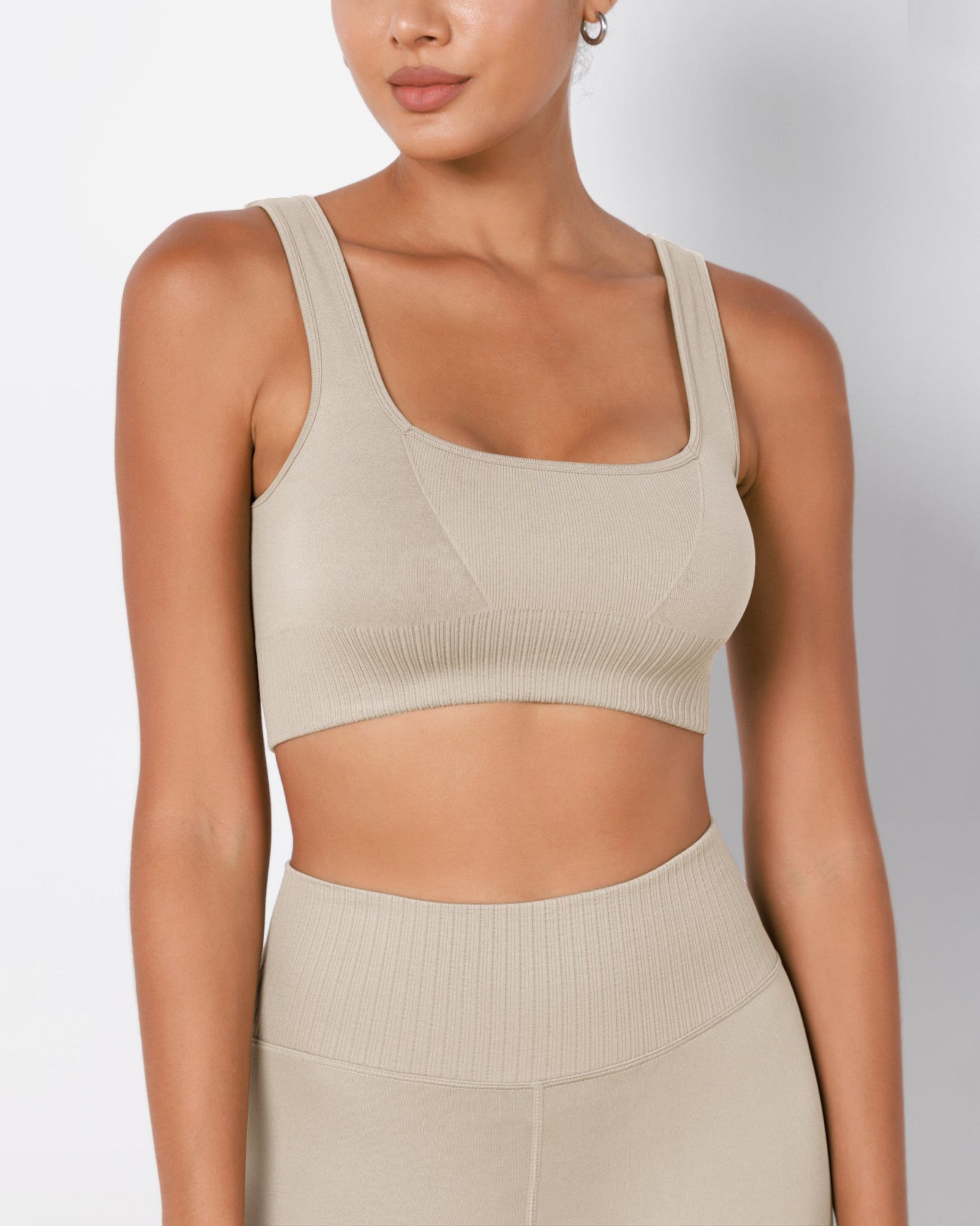 Ribbed Square Neck Sports Bra - ododos
