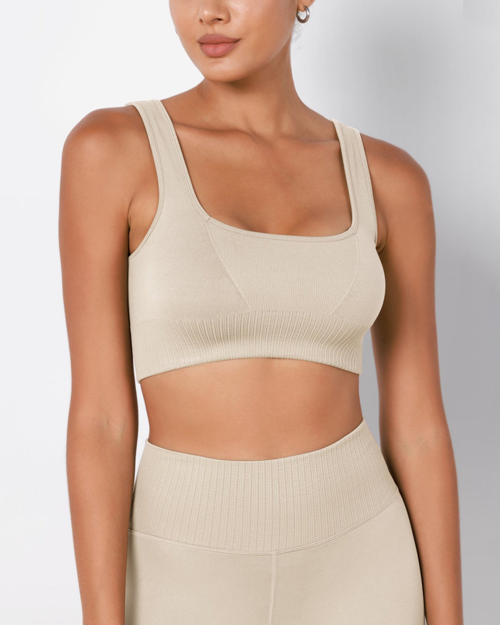 Ribbed Square Neck Sports Bra - ododos