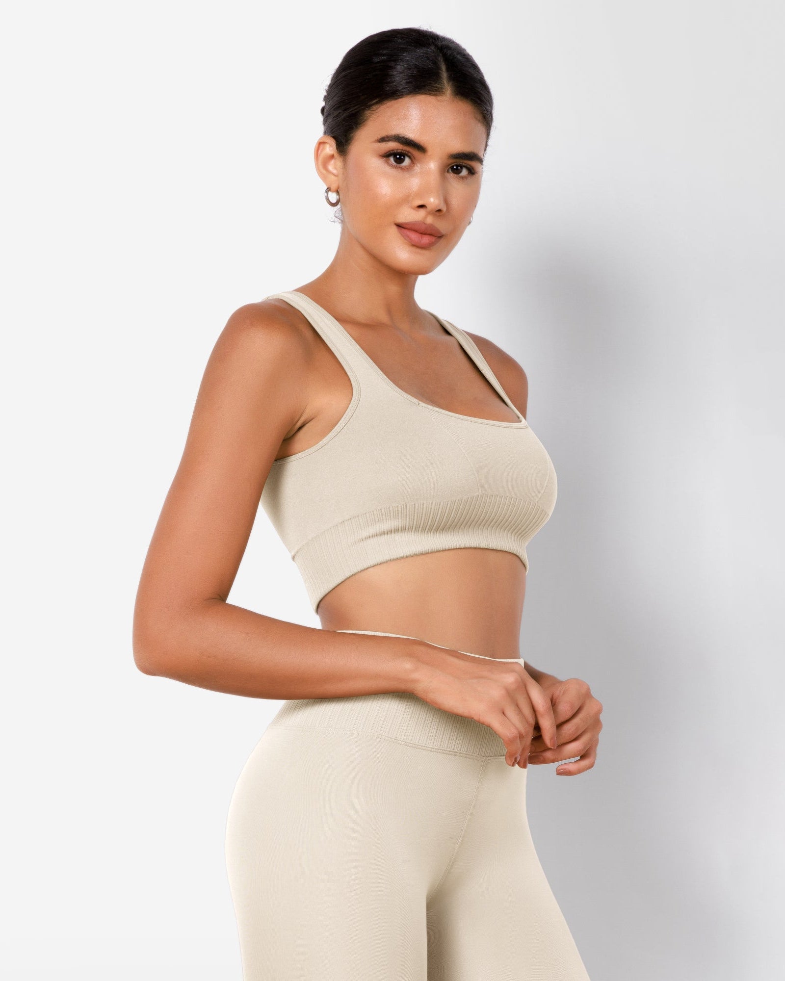 Ribbed Square Neck Sports Bra Oat Milk - ododos