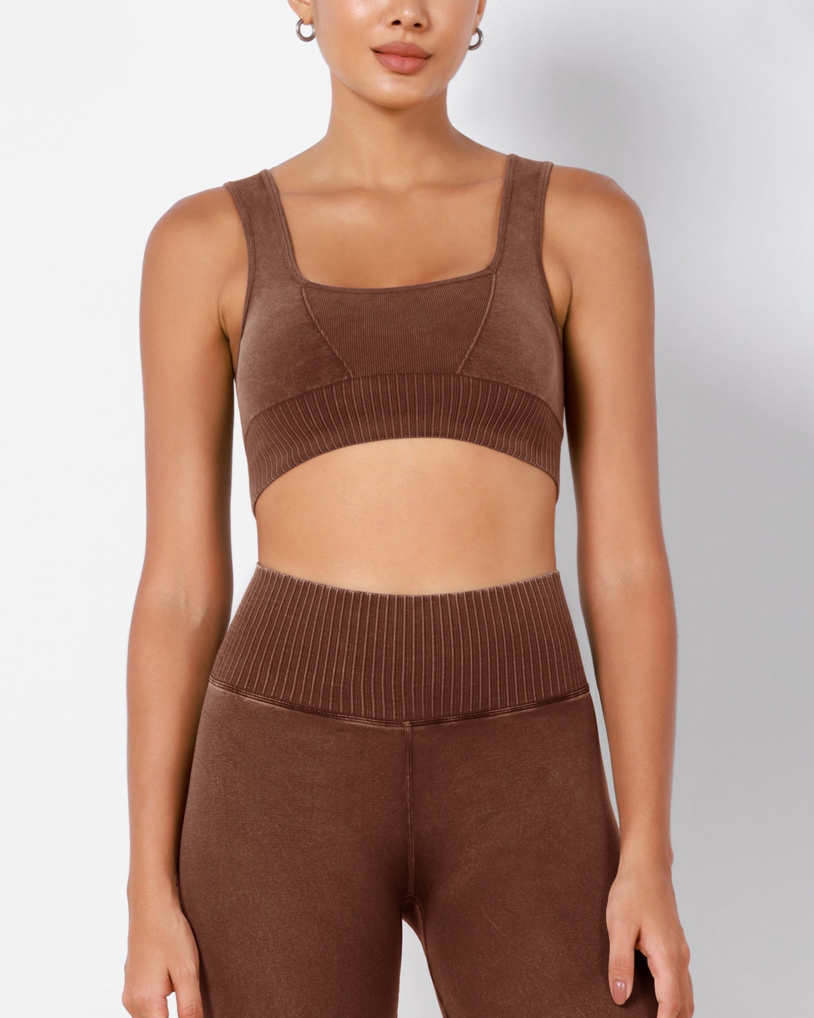 Ribbed Square Neck Sports Bra - ododos