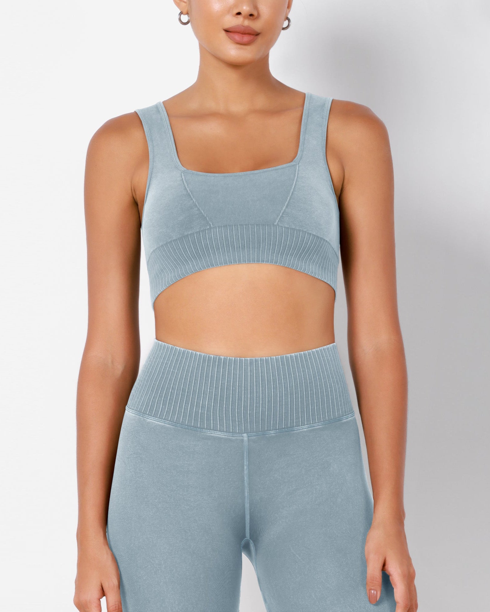 Ribbed Square Neck Sports Bra - ododos