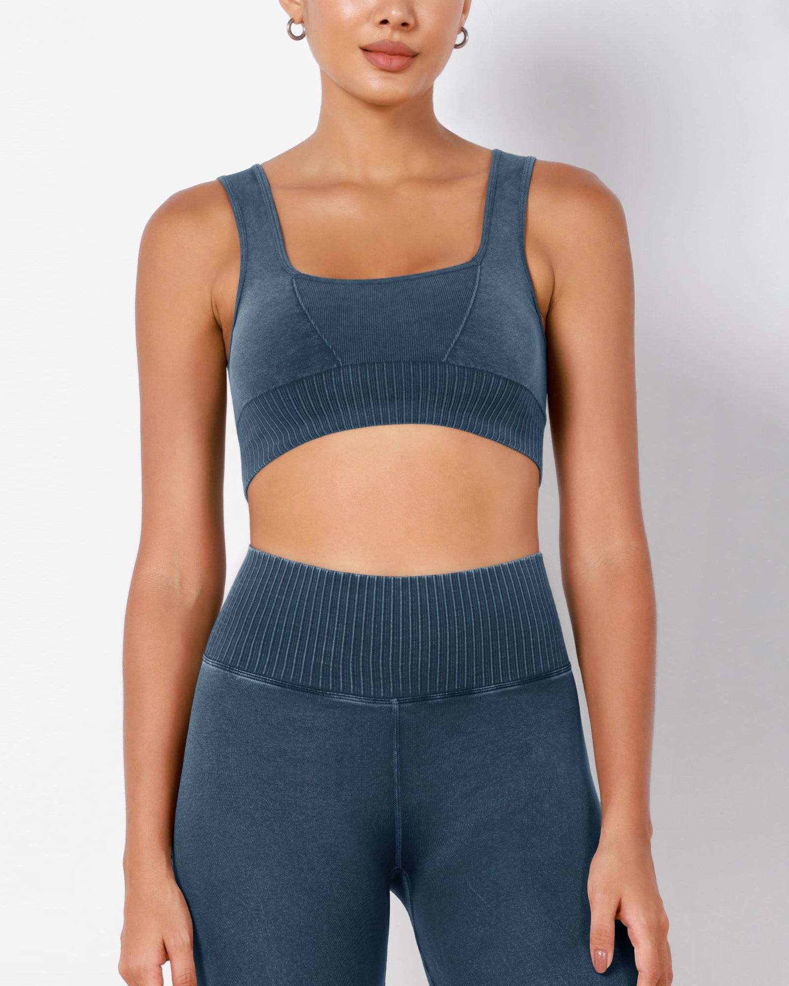 Ribbed Square Neck Sports Bra - ododos