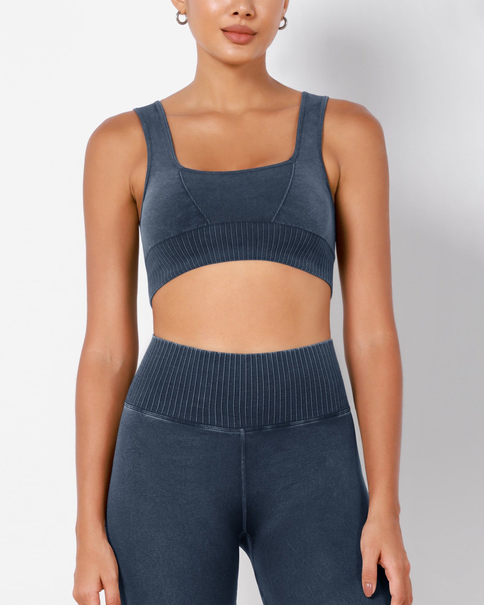 Ribbed Square Neck Sports Bra - ododos