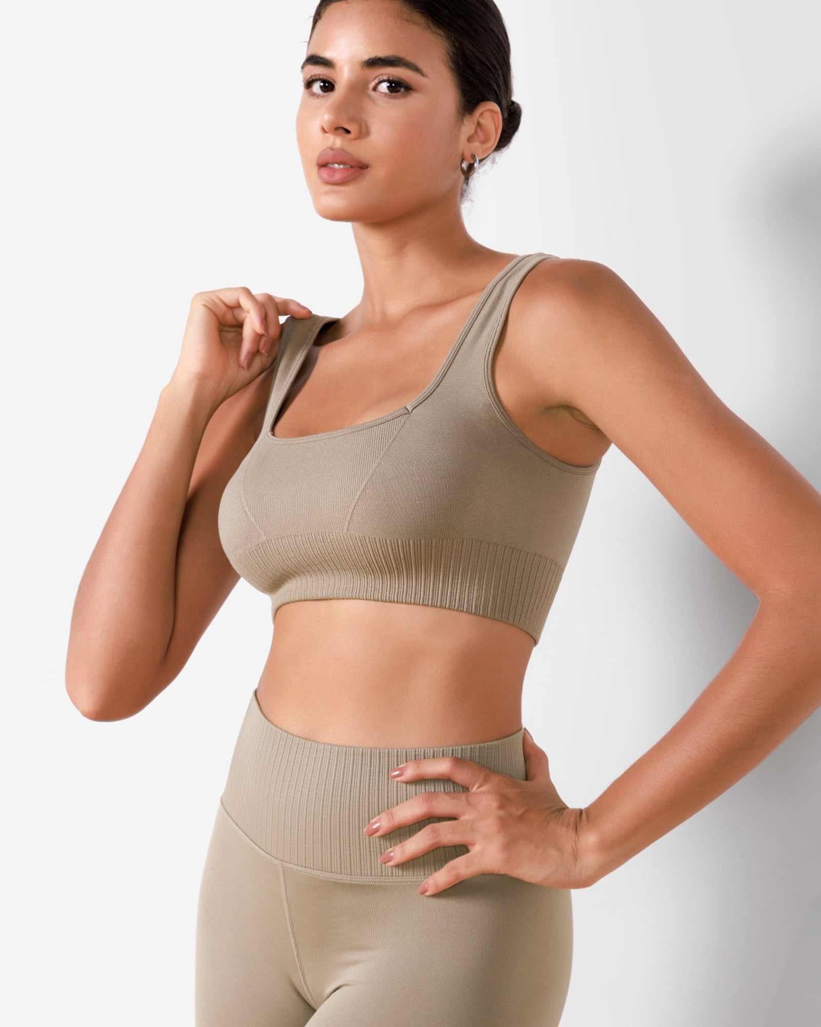 Ribbed Square Neck Sports Bra - ododos