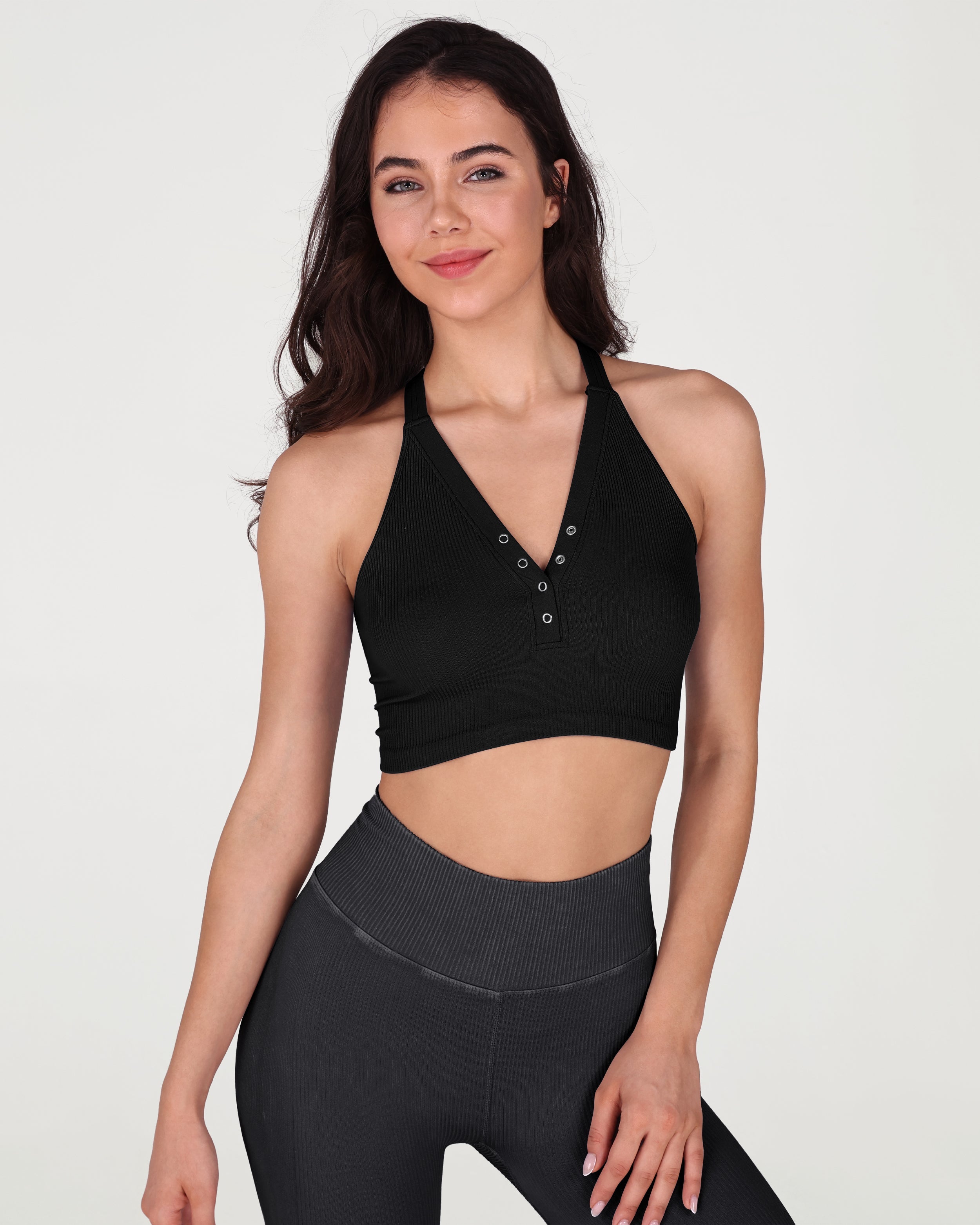 2-Pack Seamless Henley Crop Tops - ododos