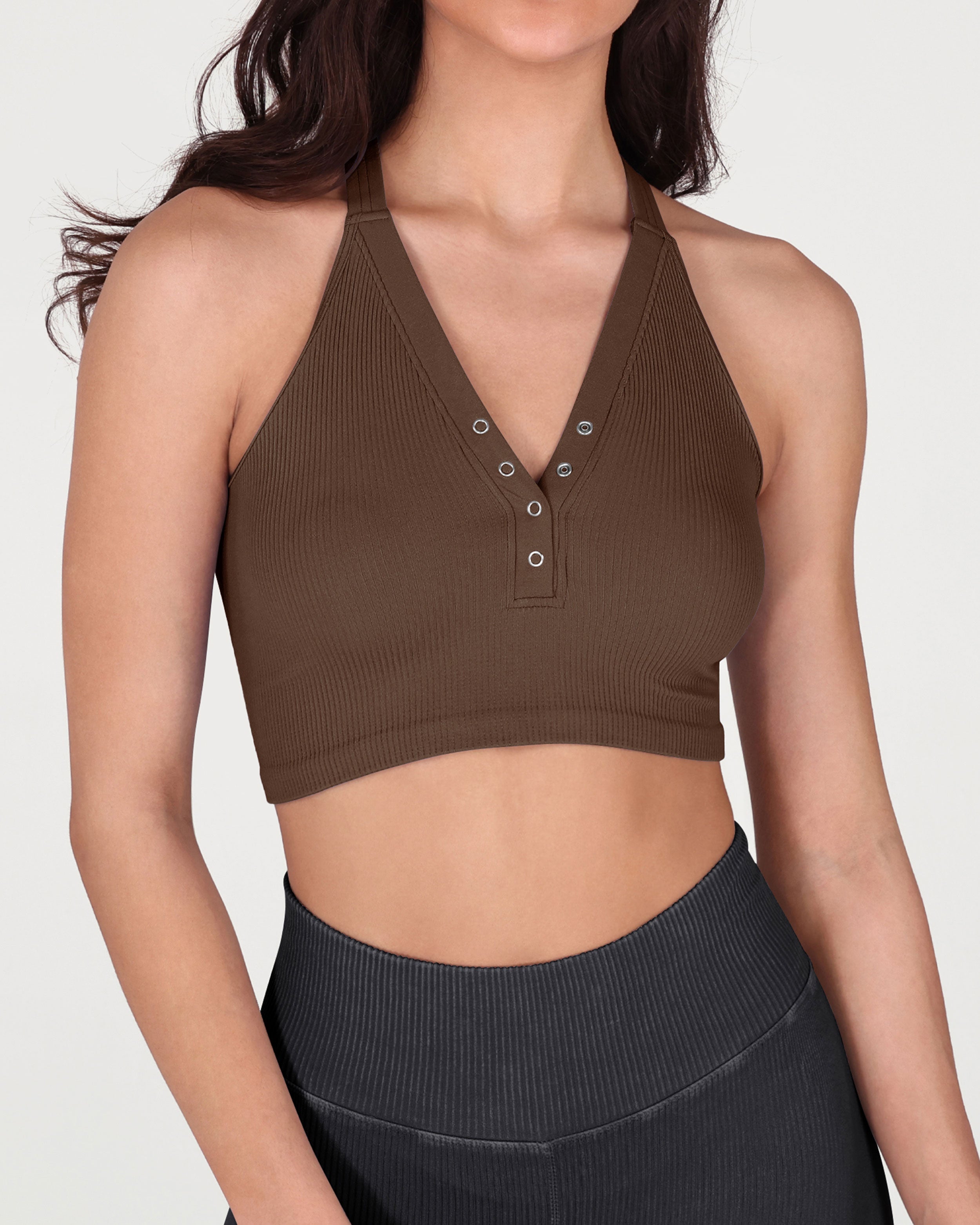 2-Pack Seamless Henley Crop Tops - ododos