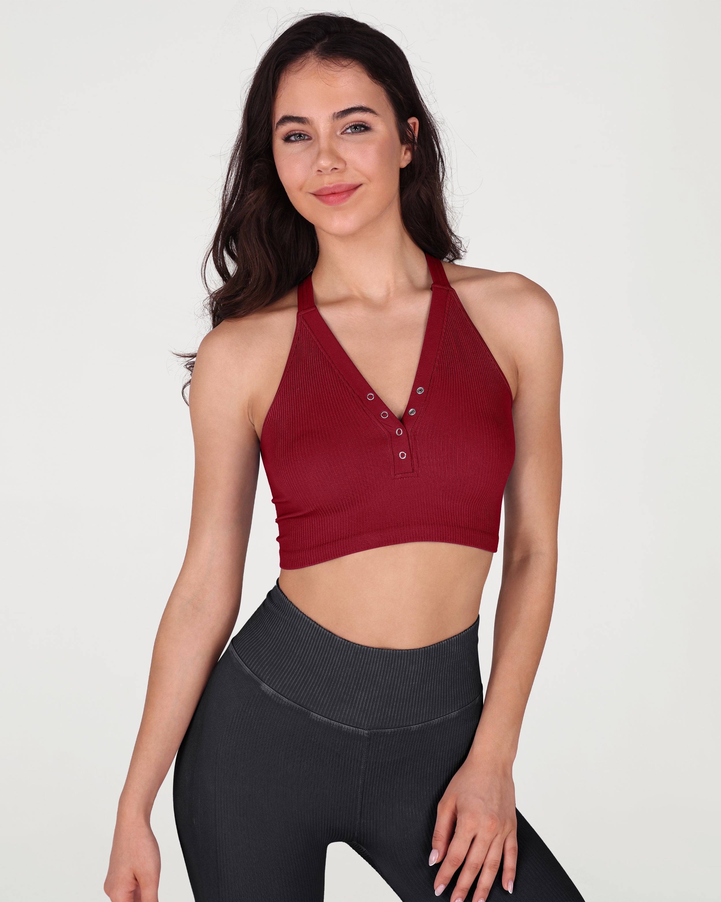2-Pack Seamless Henley Crop Tops - ododos