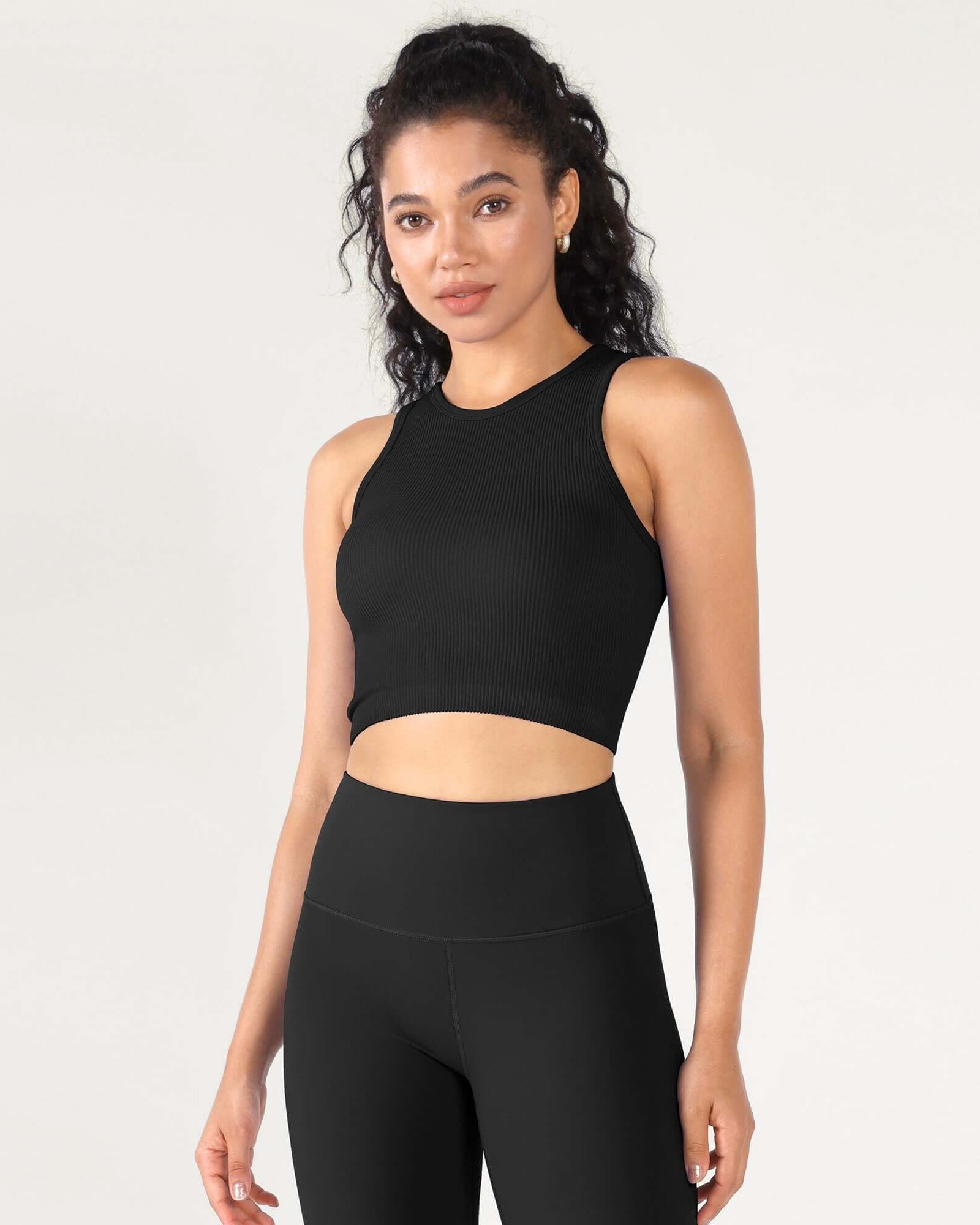 3-Pack Seamless Ribbed High Neck Cropped Tank Tops - ododos