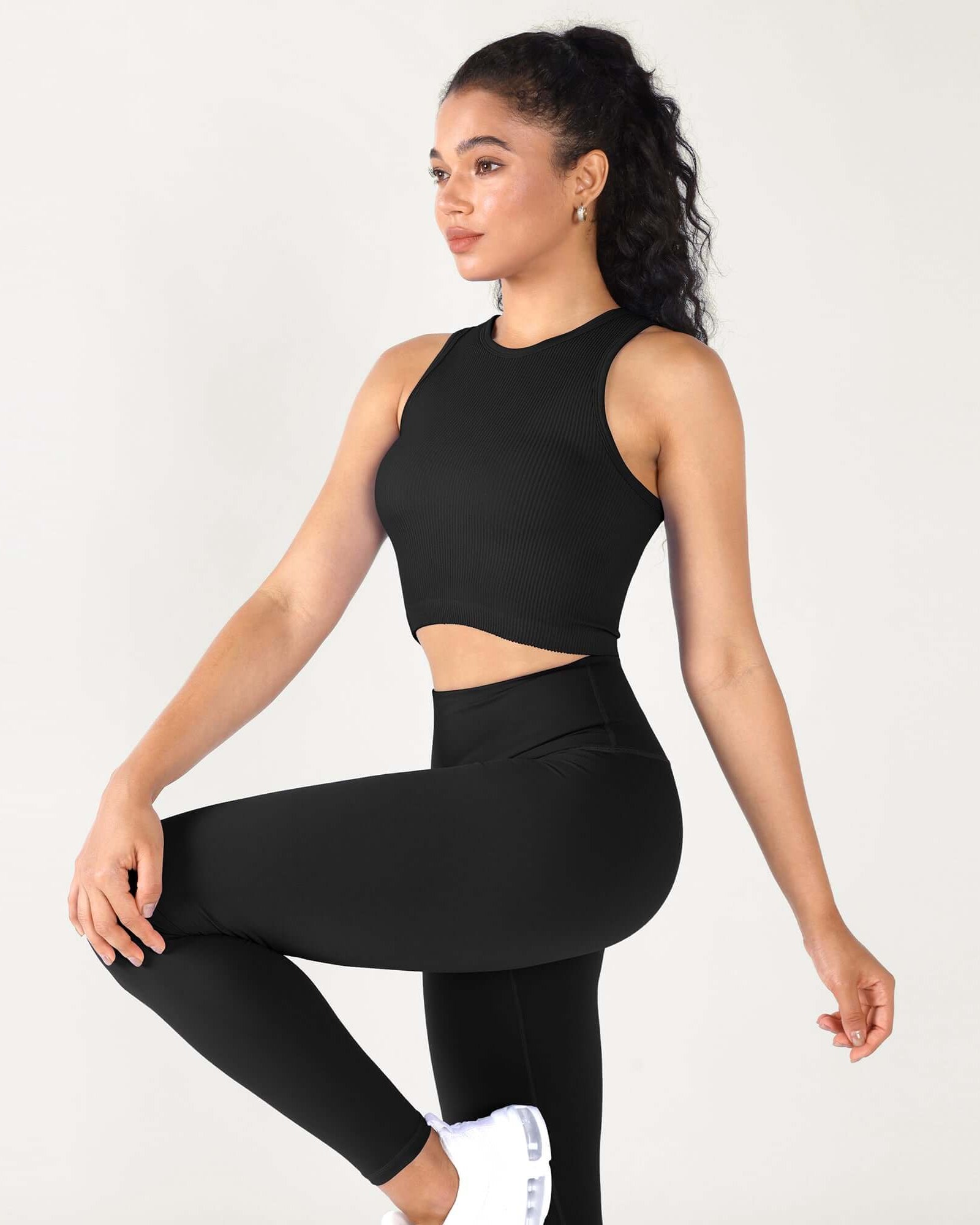 3-Pack Seamless Ribbed High Neck Cropped Tank Tops - ododos