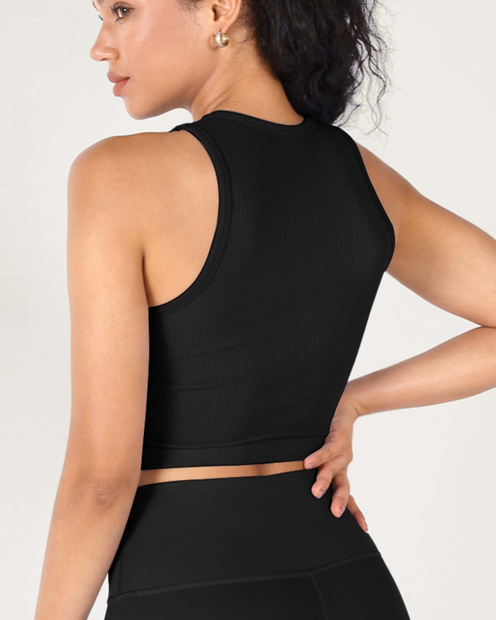 3-Pack Seamless Ribbed High Neck Cropped Tank Tops - ododos