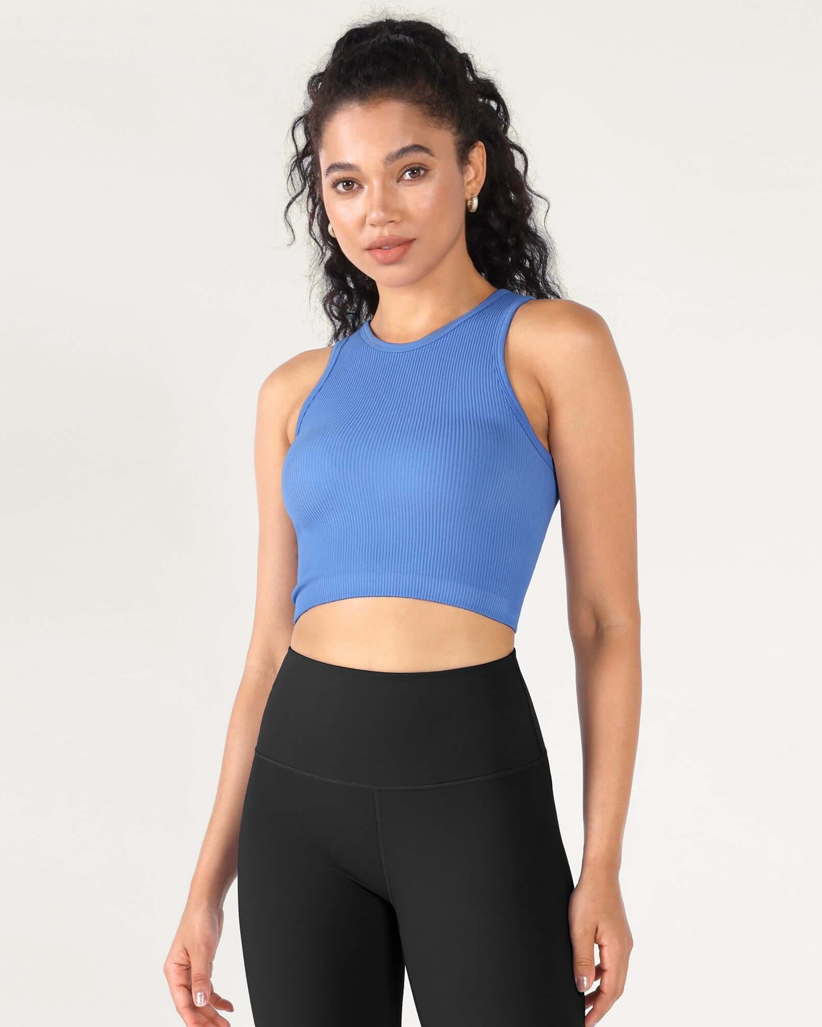 3-Pack Seamless Ribbed High Neck Cropped Tank Tops - ododos