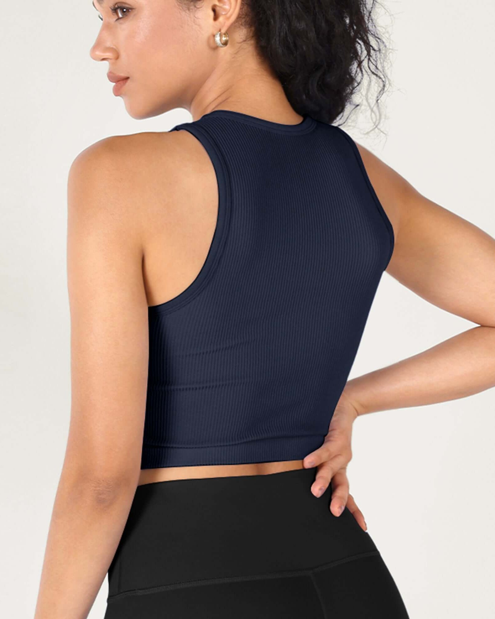 3-Pack Seamless Ribbed High Neck Cropped Tank Tops - ododos