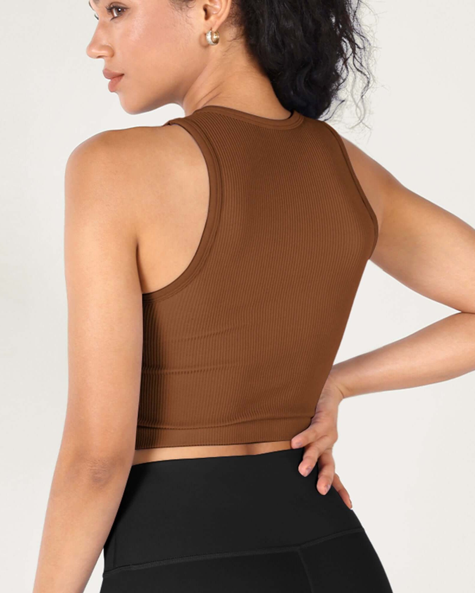 3-Pack Seamless Ribbed High Neck Cropped Tank Tops - ododos