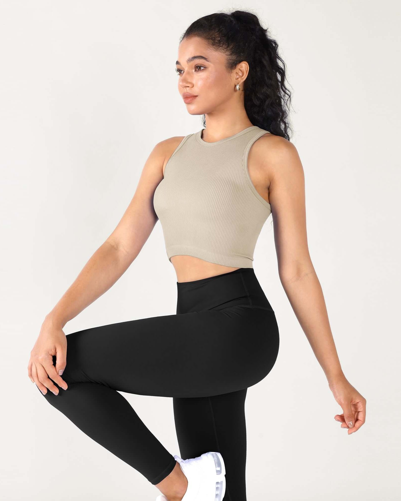 3-Pack Seamless Ribbed High Neck Cropped Tank Tops - ododos