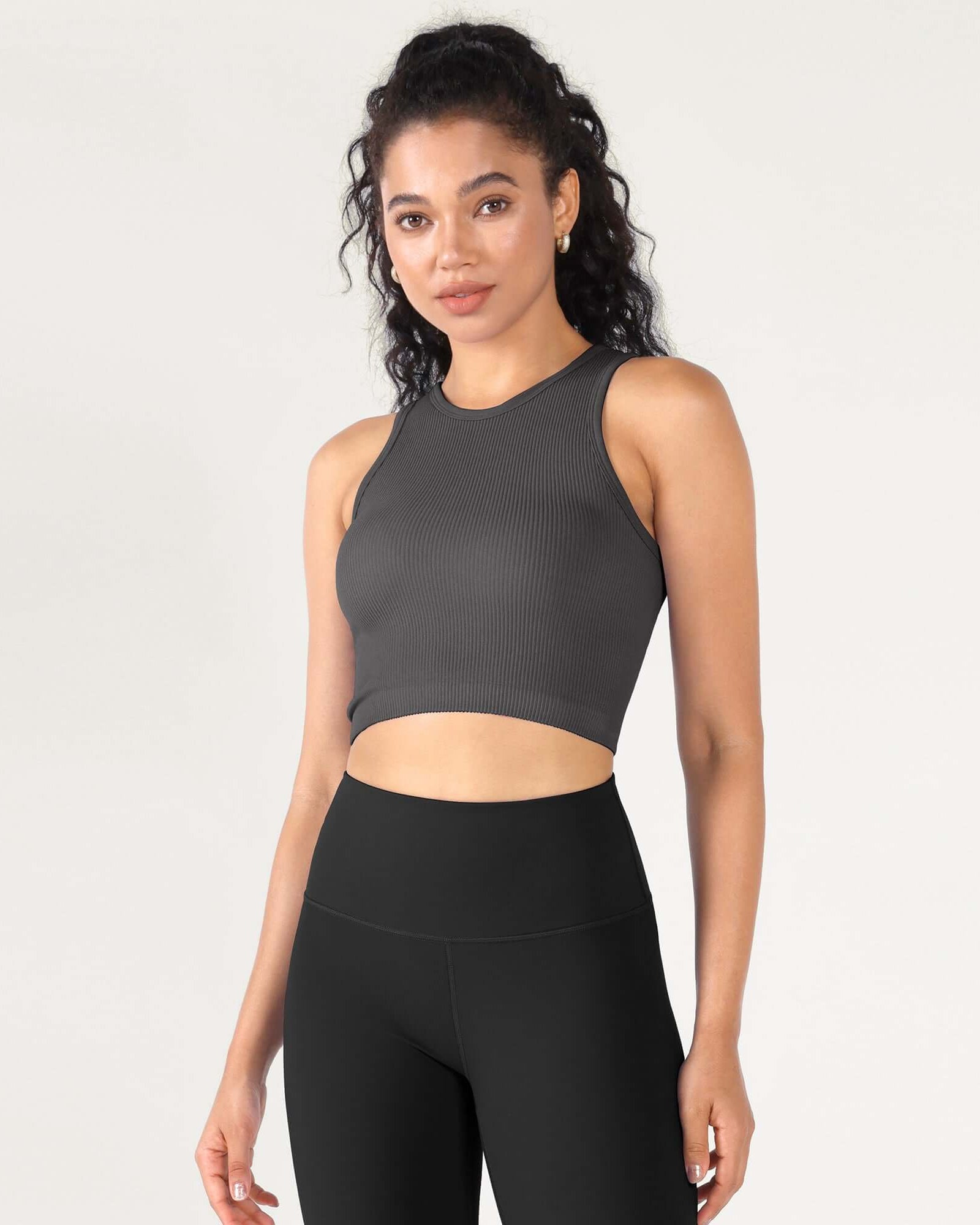 3-Pack Seamless Ribbed High Neck Cropped Tank Tops - ododos