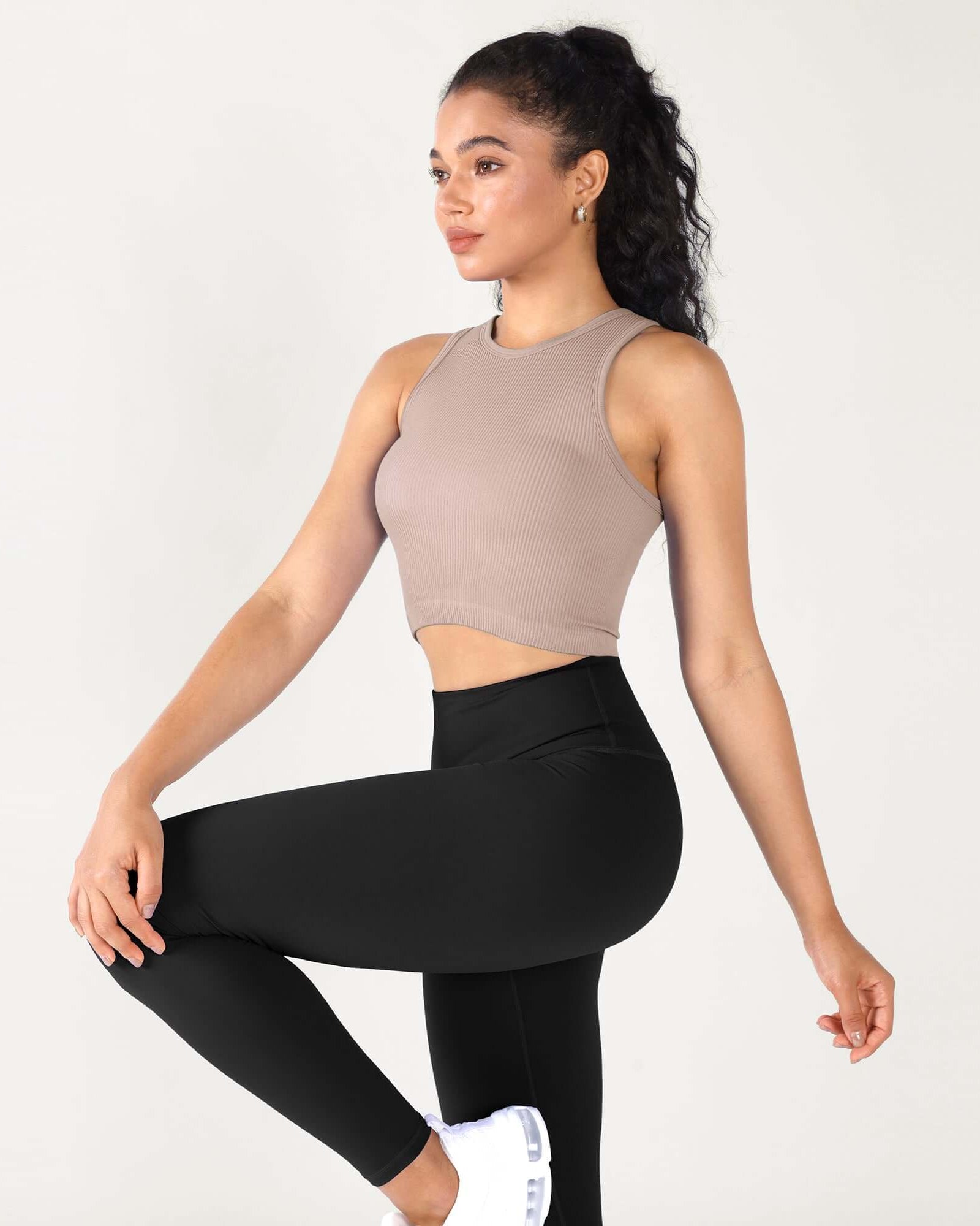 3-Pack Seamless Ribbed High Neck Cropped Tank Tops - ododos