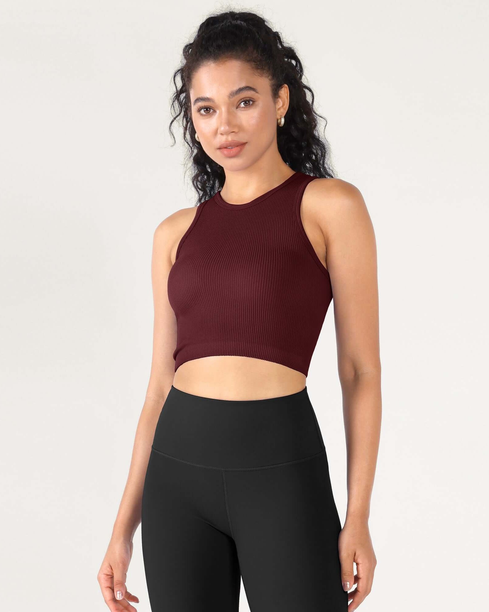 3-Pack Seamless Ribbed High Neck Cropped Tank Tops - ododos