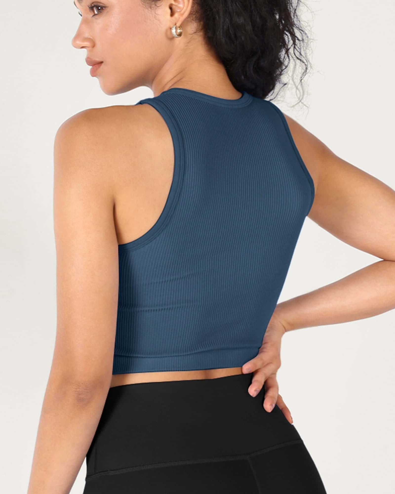 3-Pack Seamless Ribbed High Neck Cropped Tank Tops - ododos