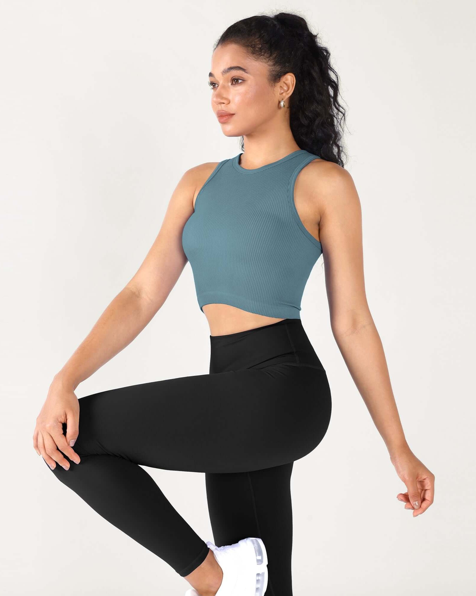 3-Pack Seamless Ribbed High Neck Cropped Tank Tops - ododos