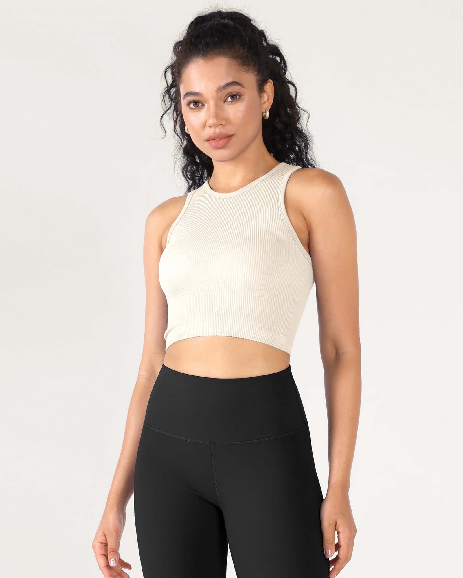 3-Pack Seamless Ribbed High Neck Cropped Tank Tops - ododos
