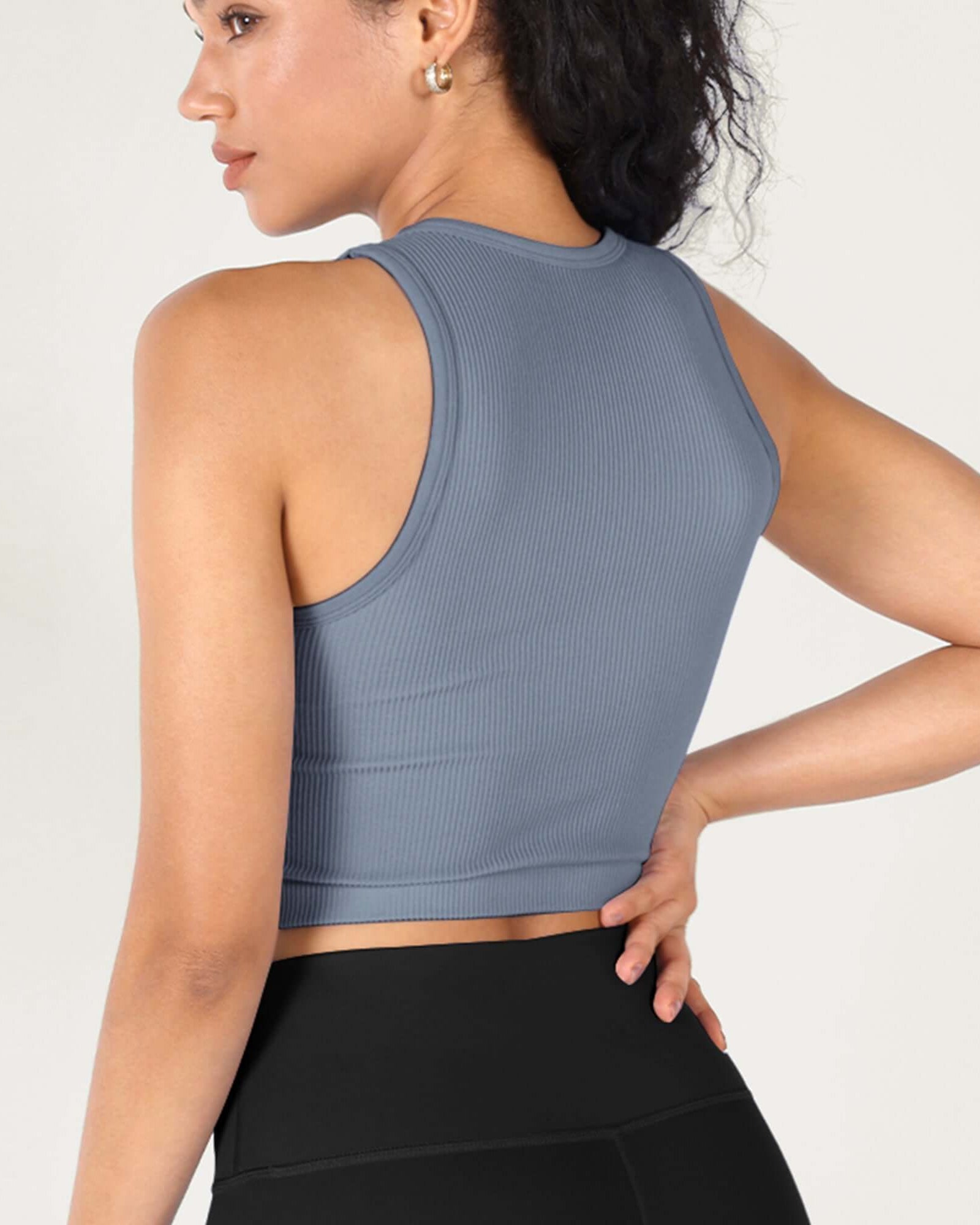 3-Pack Seamless Ribbed High Neck Cropped Tank Tops - ododos