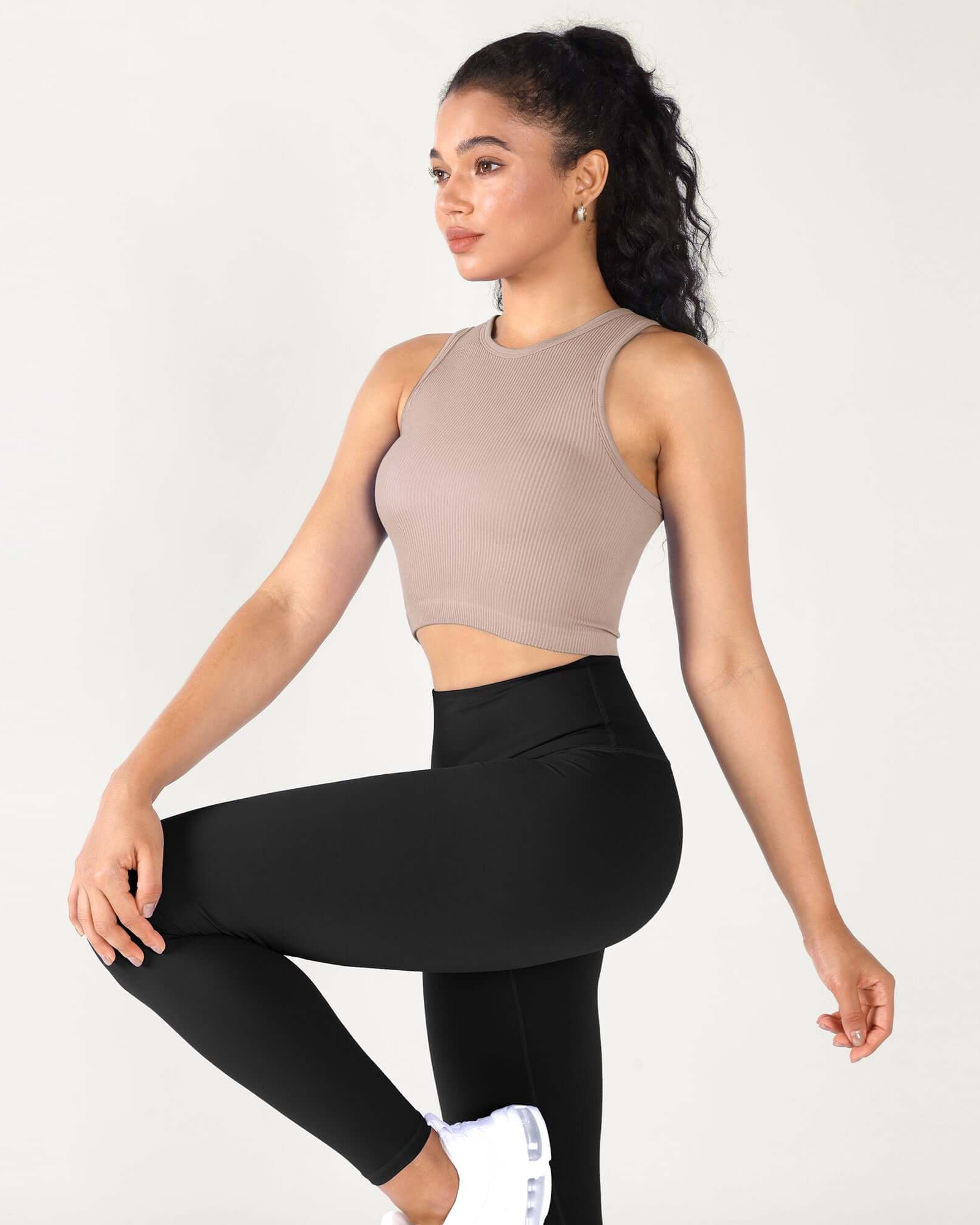 3-Pack Seamless Ribbed High Neck Cropped Tank Tops - ododos