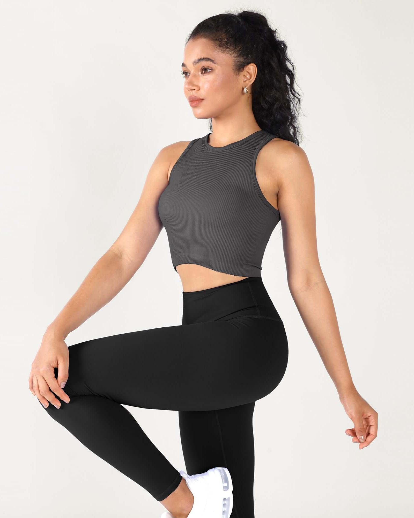 3-Pack Seamless Ribbed High Neck Cropped Tank Tops - ododos