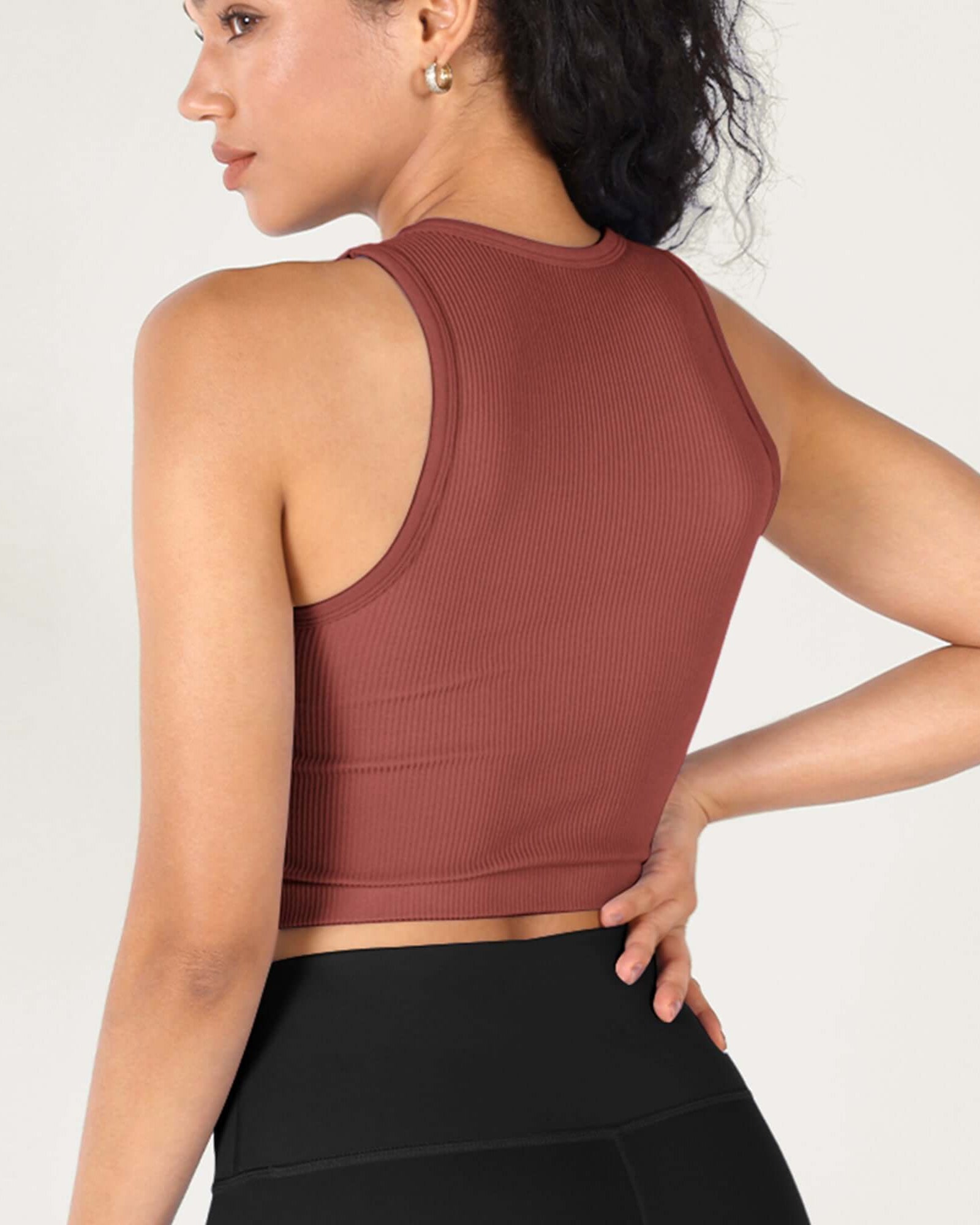 3-Pack Seamless Ribbed High Neck Cropped Tank Tops - ododos