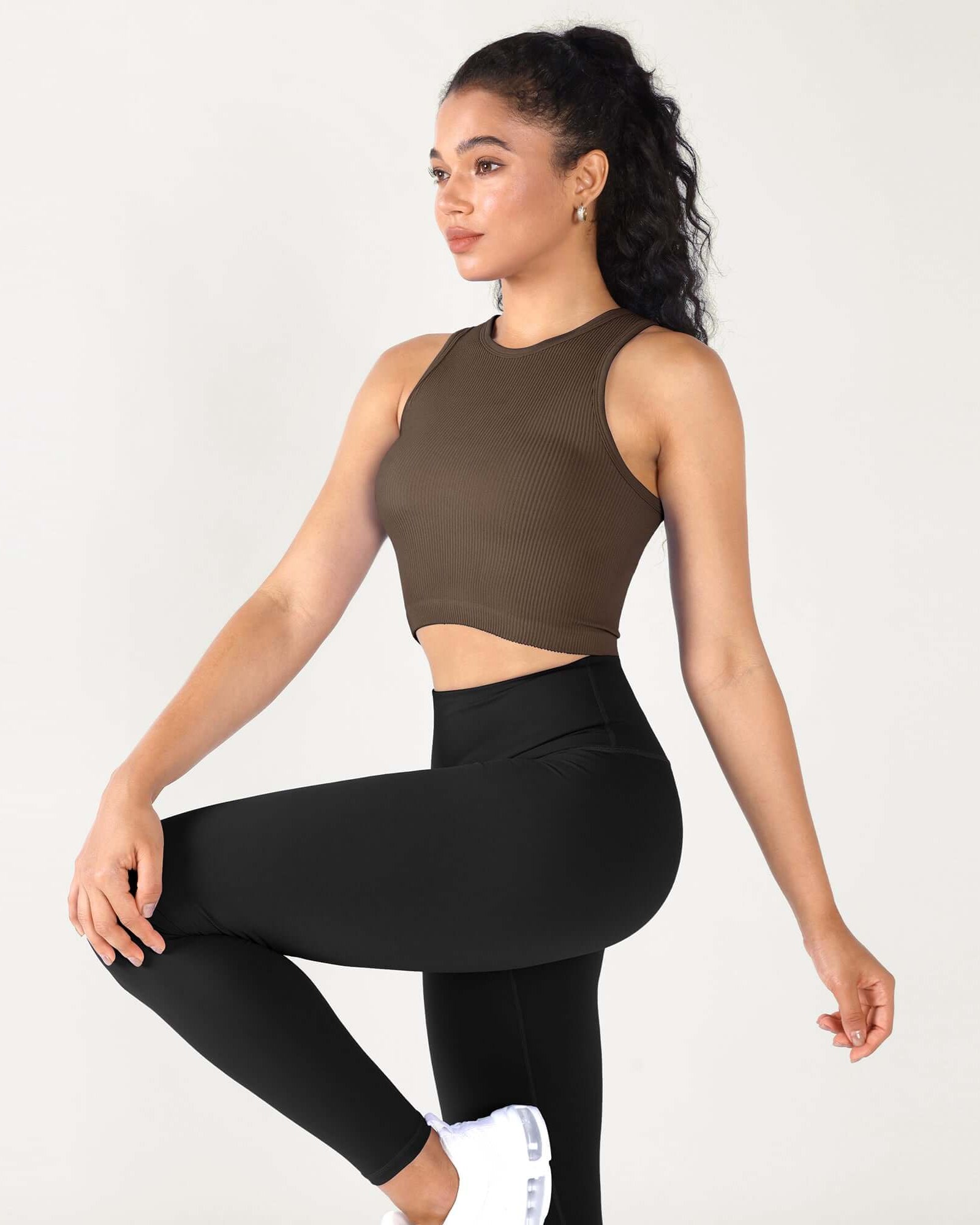 3-Pack Seamless Ribbed High Neck Cropped Tank Tops - ododos