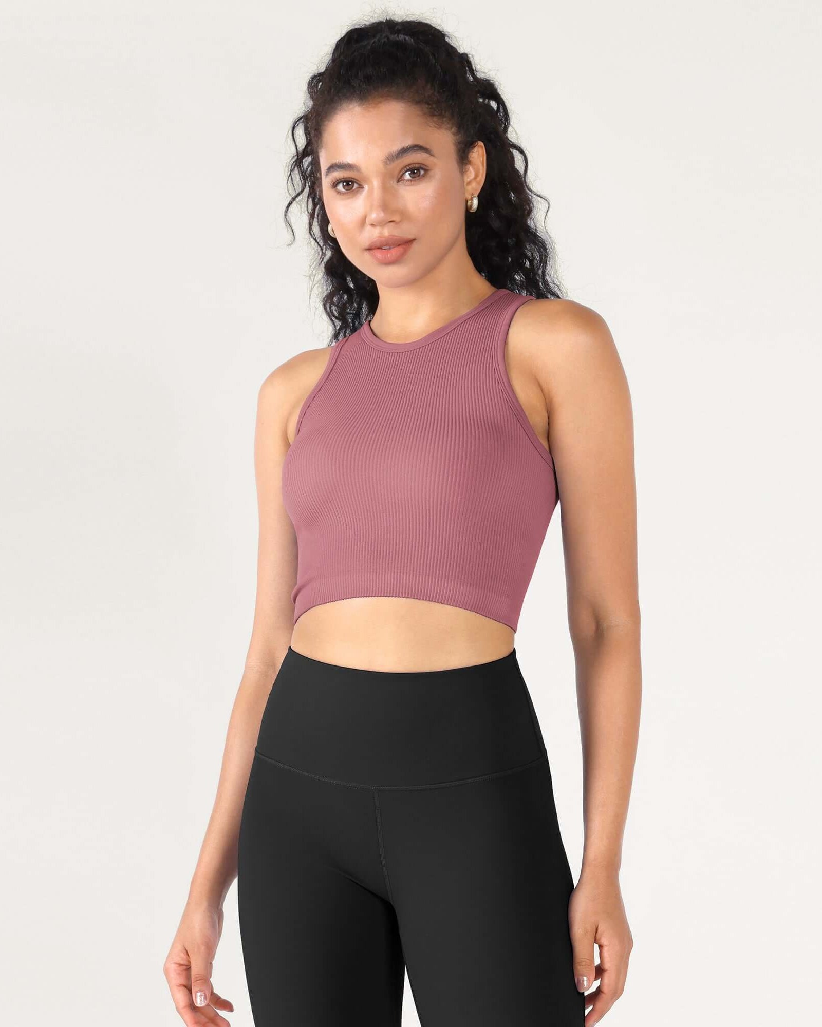 3-Pack Seamless Ribbed High Neck Cropped Tank Tops - ododos