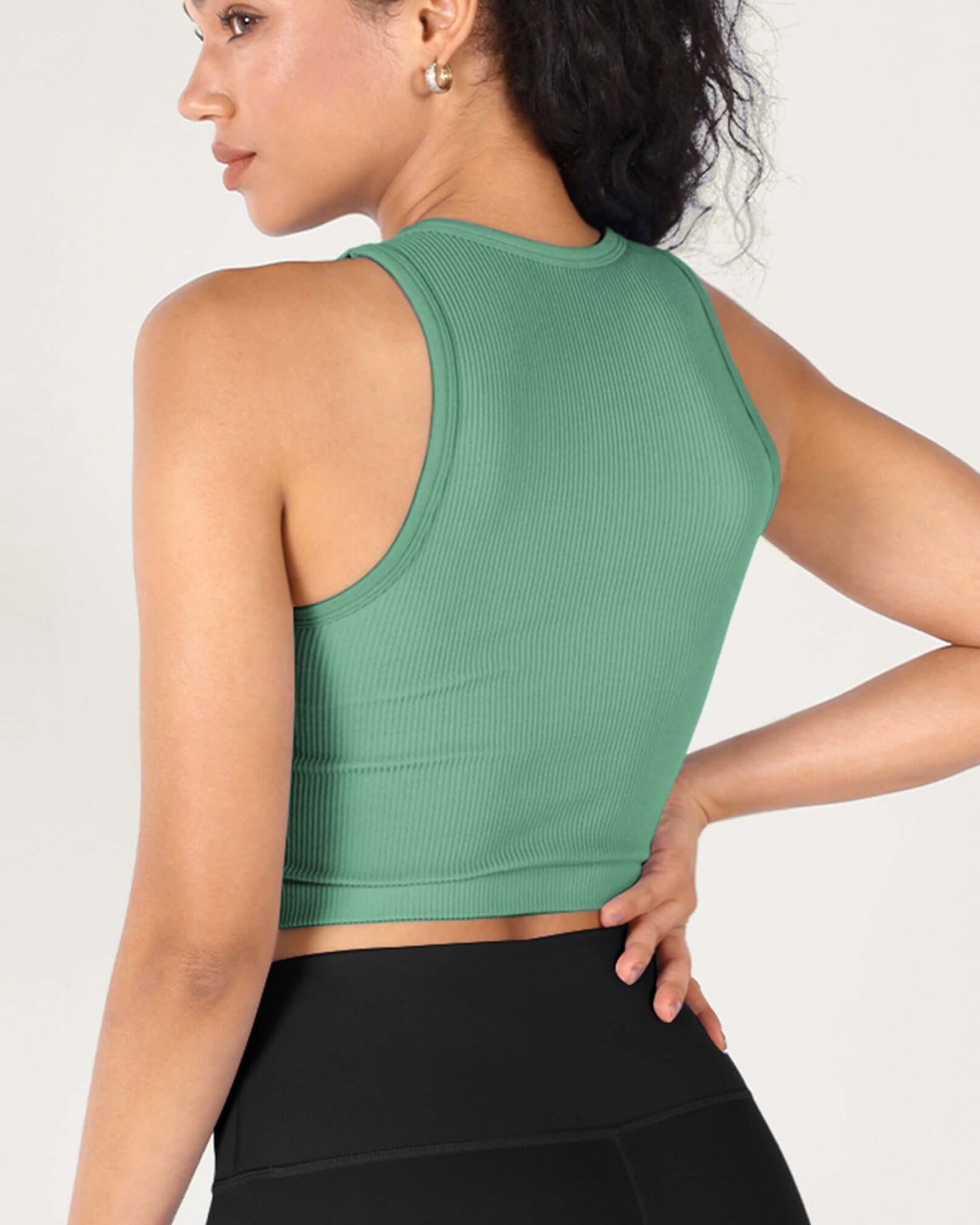 3-Pack Seamless Ribbed High Neck Cropped Tank Tops - ododos