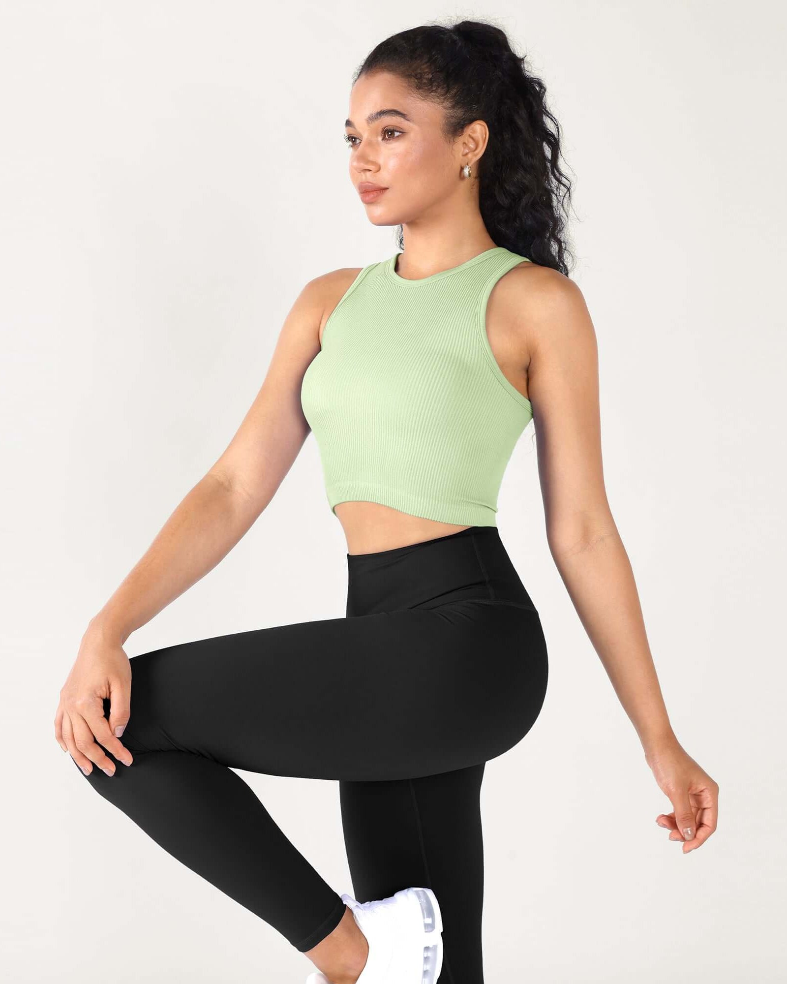 3-Pack Seamless Ribbed High Neck Cropped Tank Tops - ododos