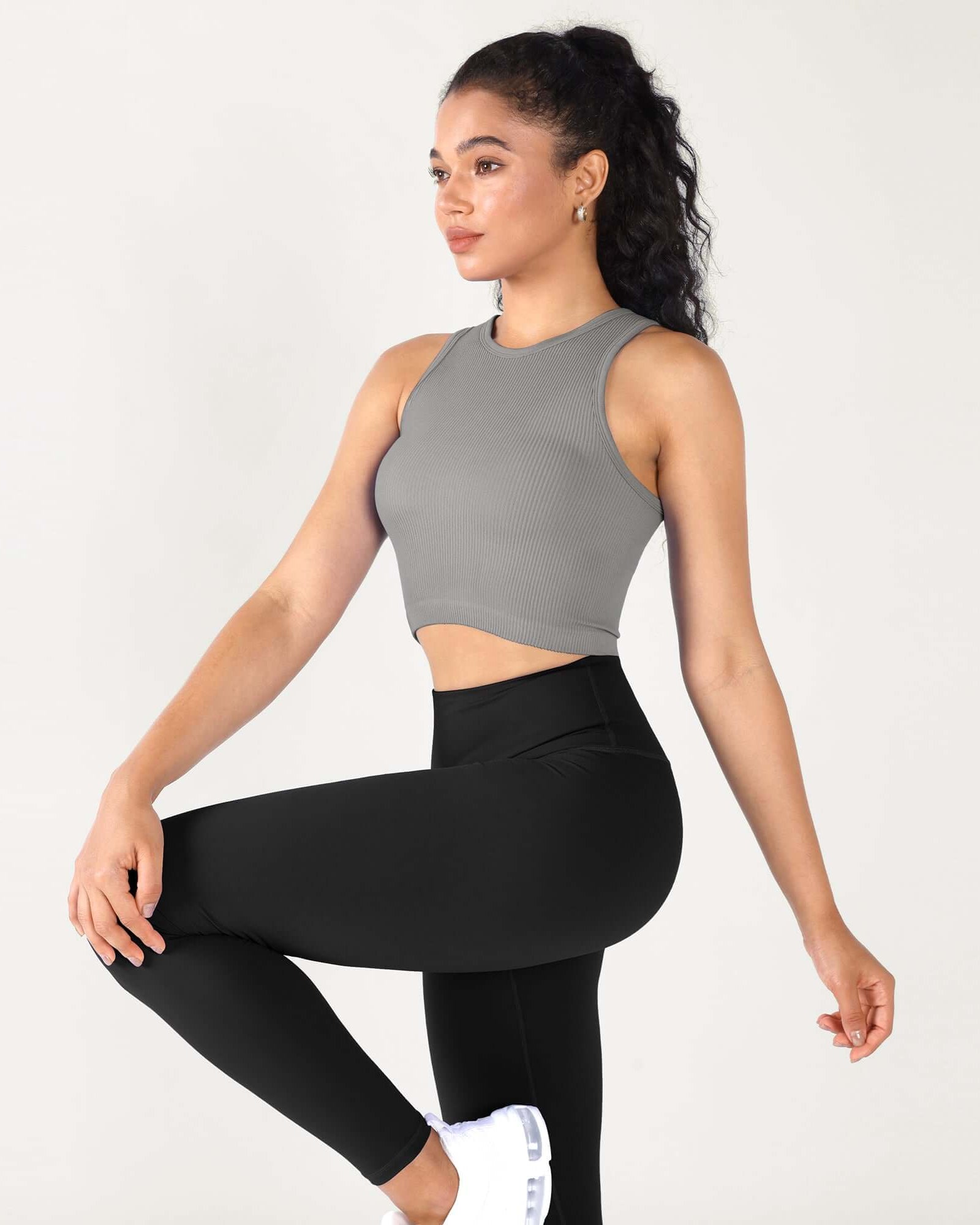 3-Pack Seamless Ribbed High Neck Cropped Tank Tops - ododos
