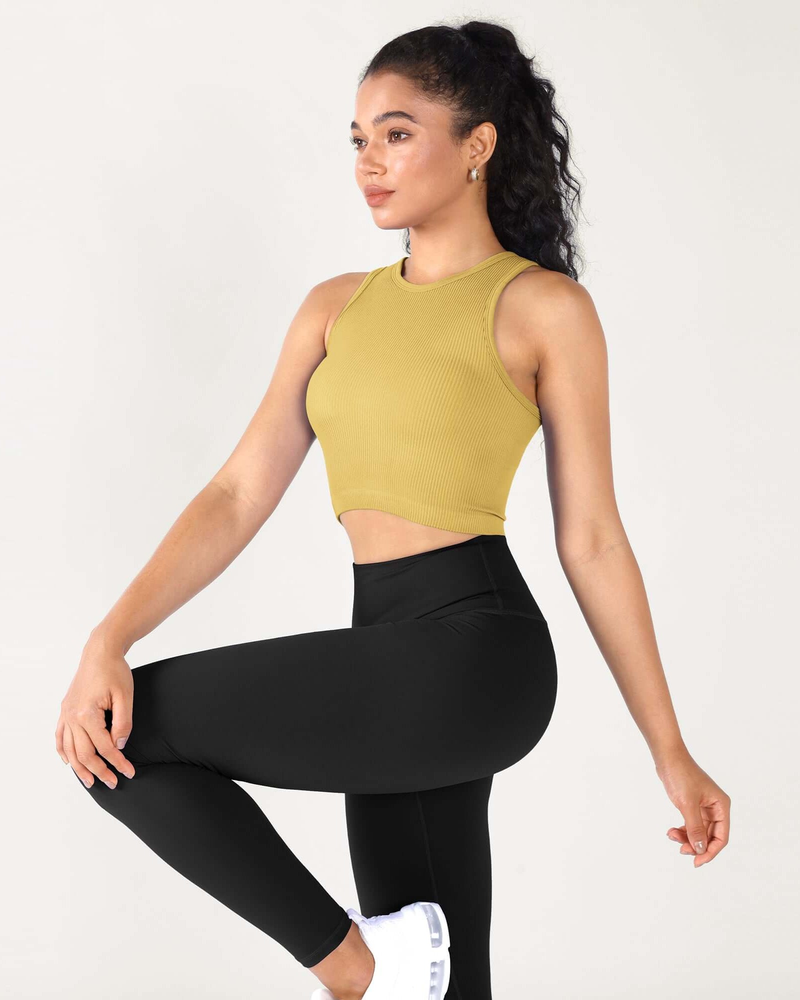 3-Pack Seamless Ribbed High Neck Cropped Tank Tops - ododos