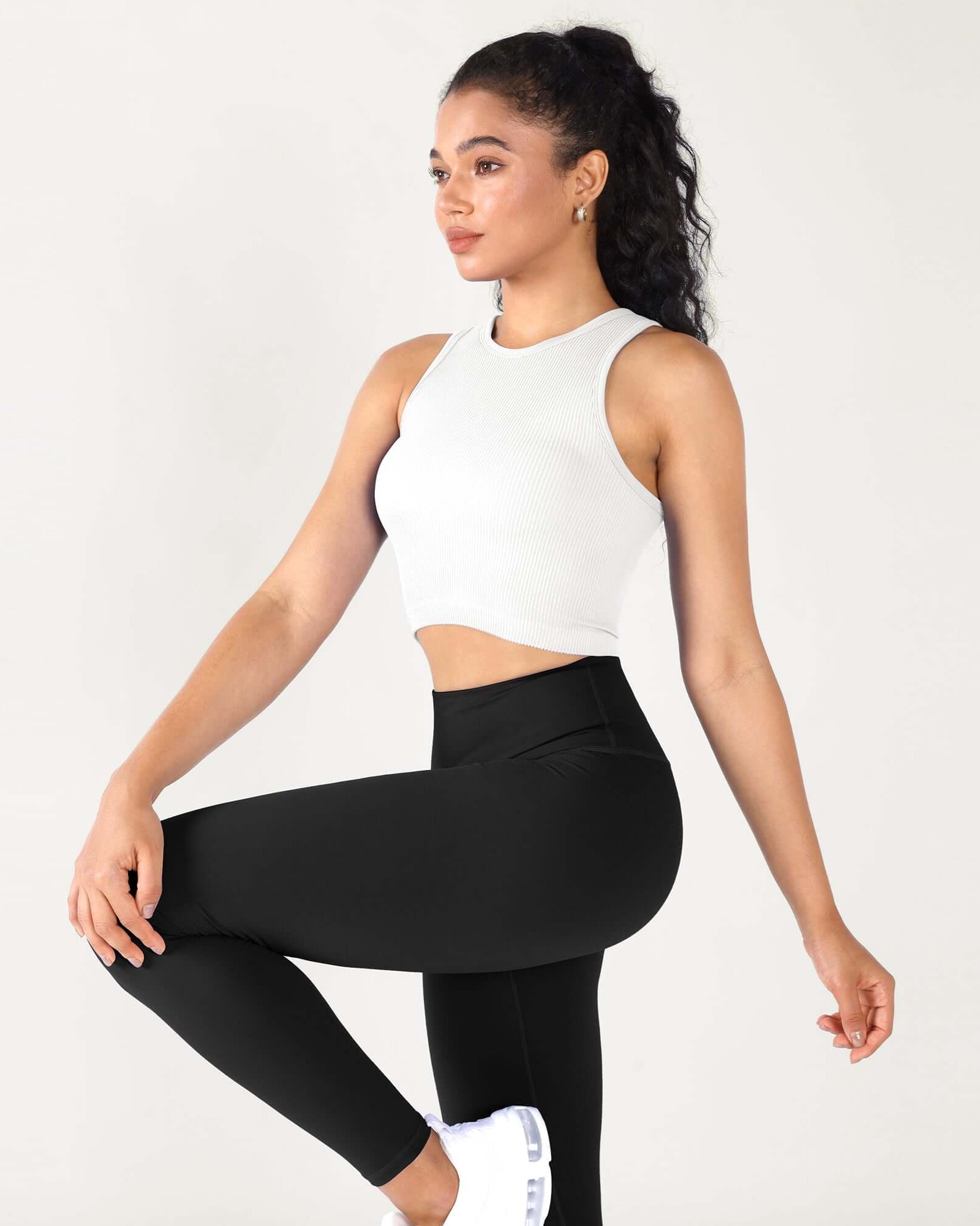 3-Pack Seamless Ribbed High Neck Cropped Tank Tops - ododos